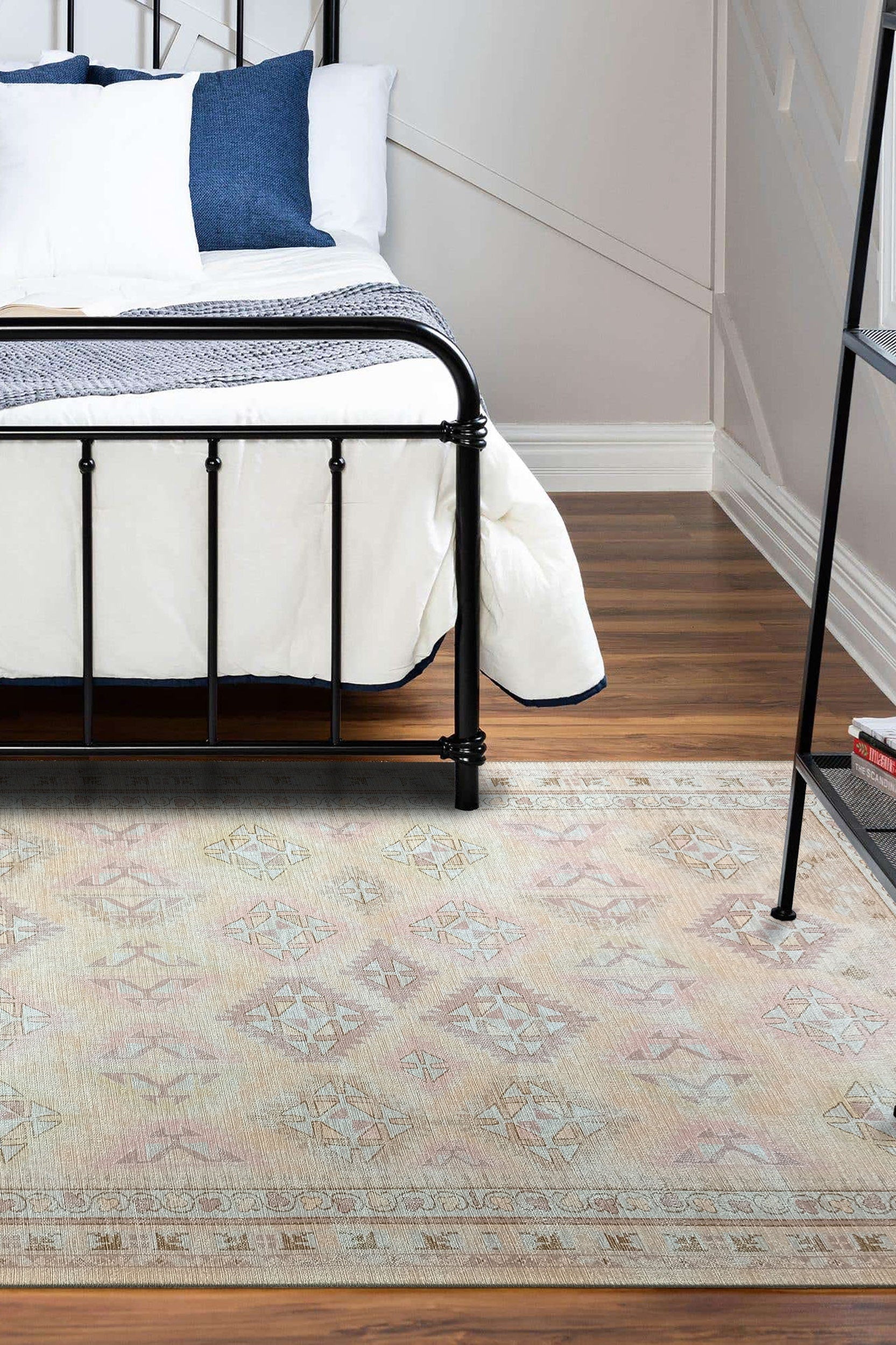 Raisanna Pale Brown Beige Herki Vintage Rug