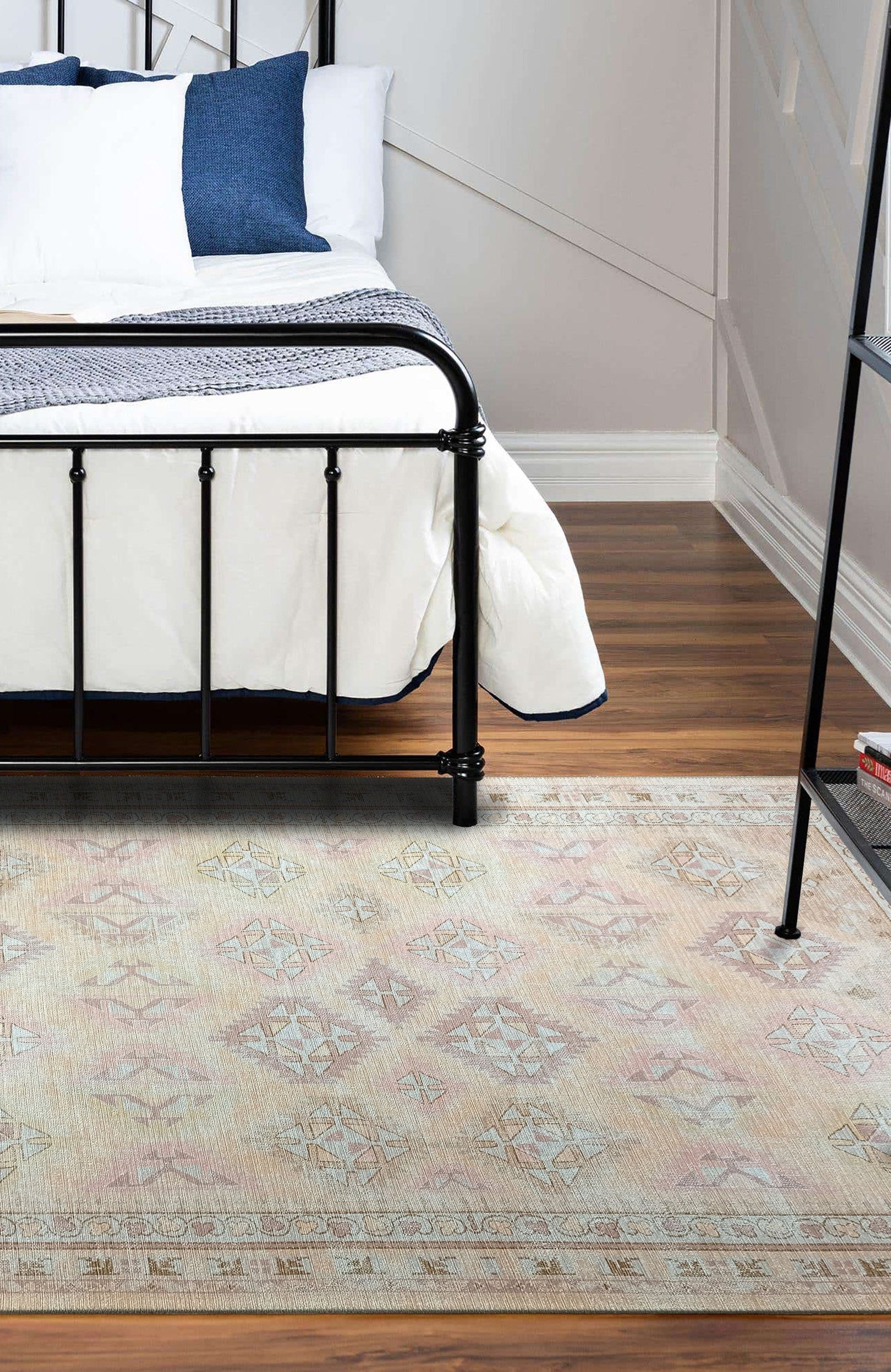 Raisanna Pale Brown Beige Herki Vintage Rug