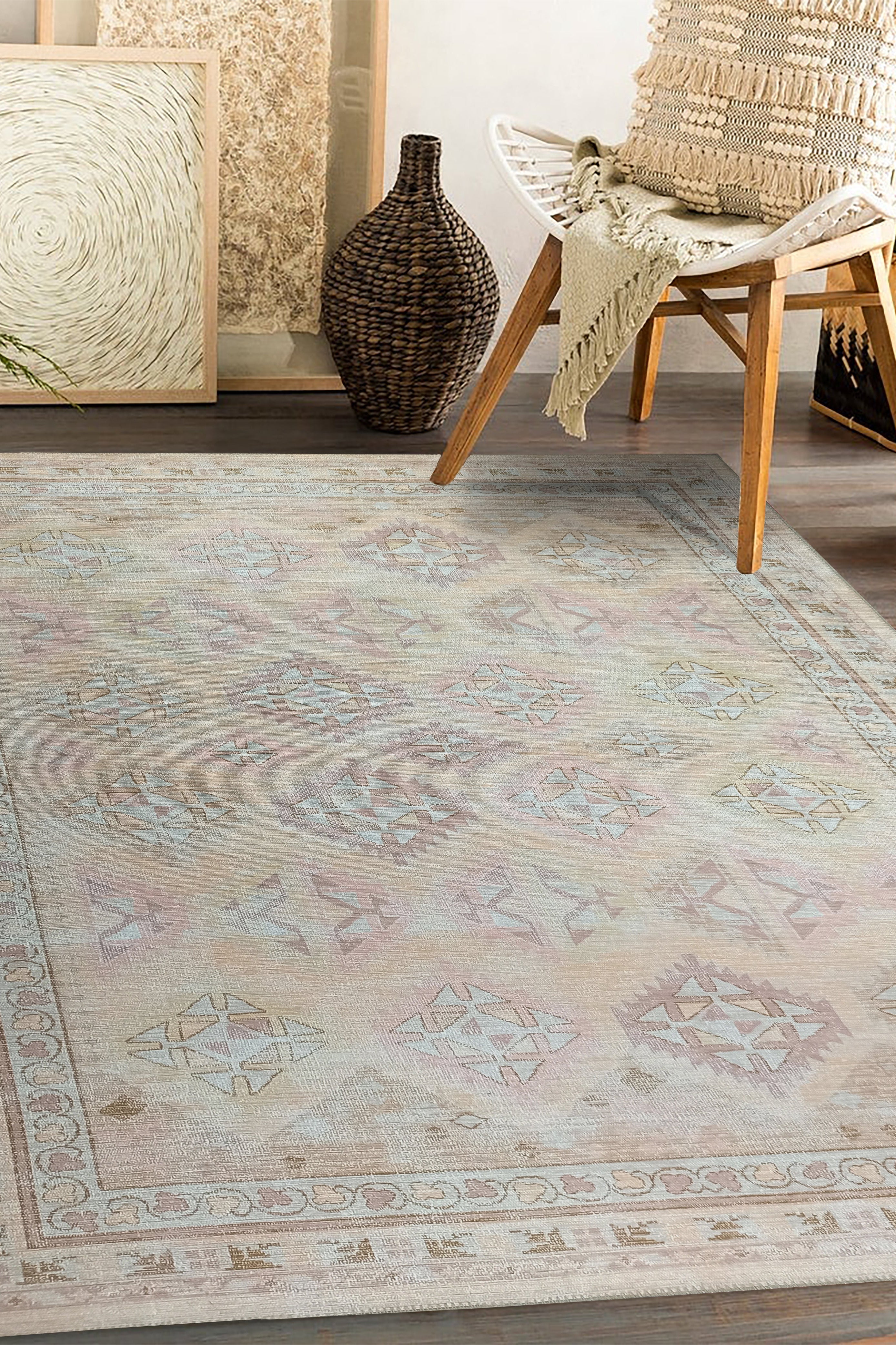 Raisanna Pale Brown Beige Herki Vintage Rug