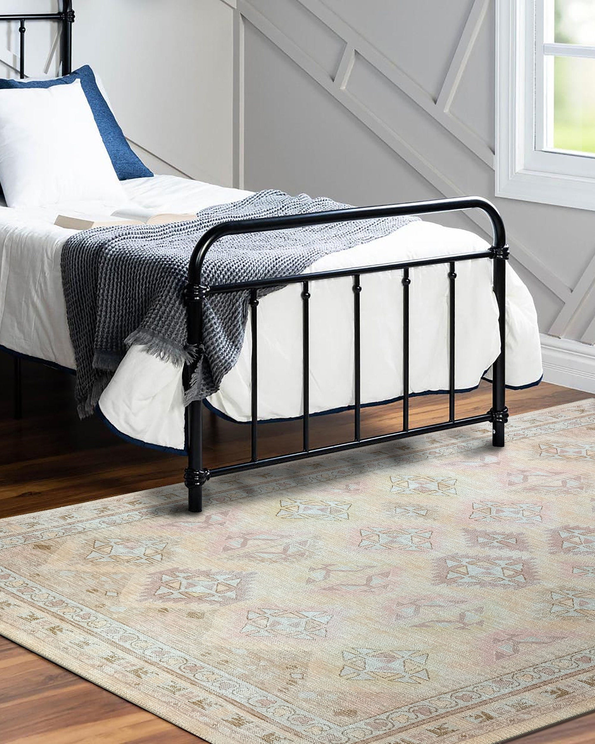 Raisanna Pale Brown Beige Herki Vintage Rug