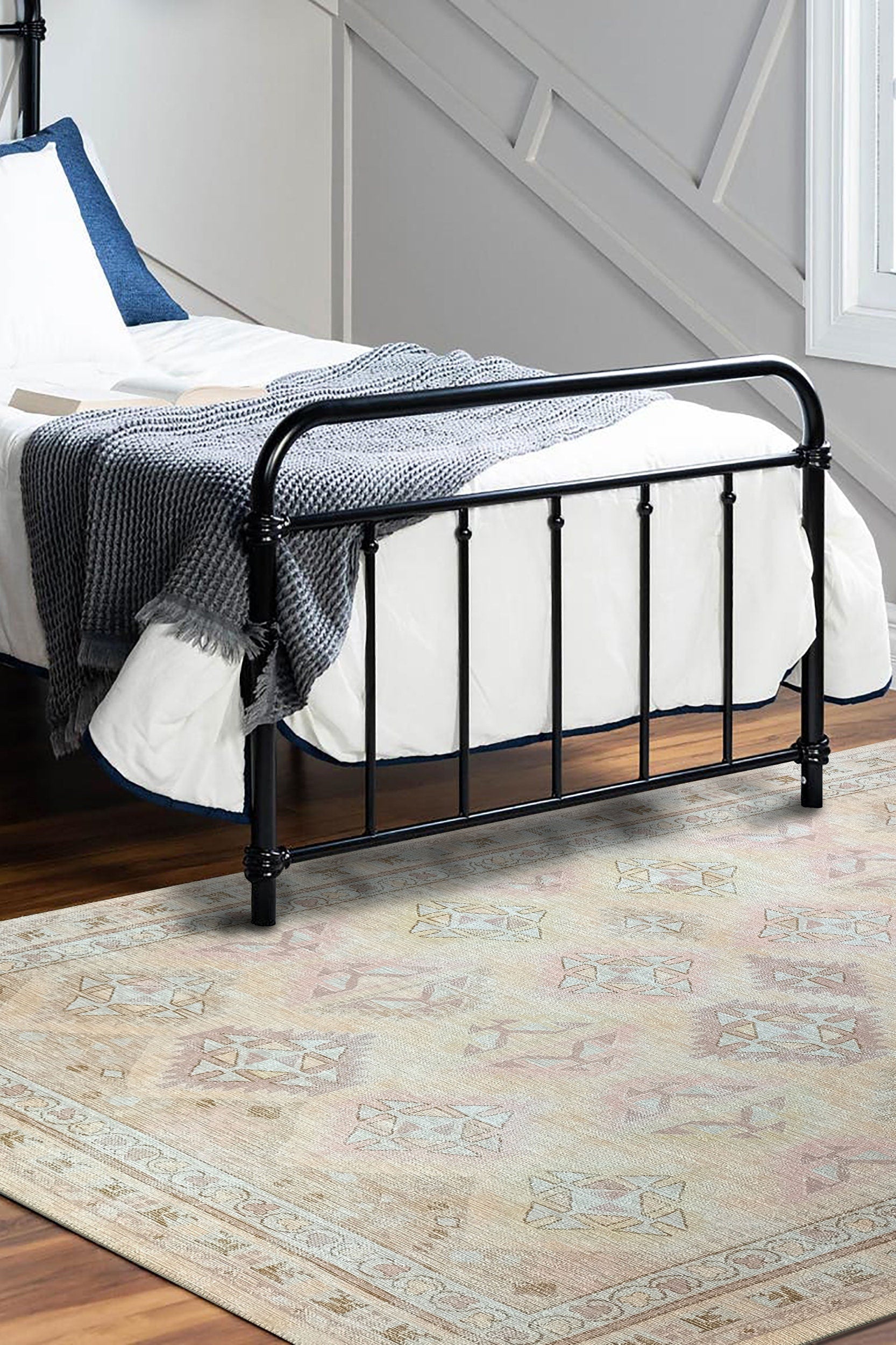 Raisanna Pale Brown Beige Herki Vintage Rug