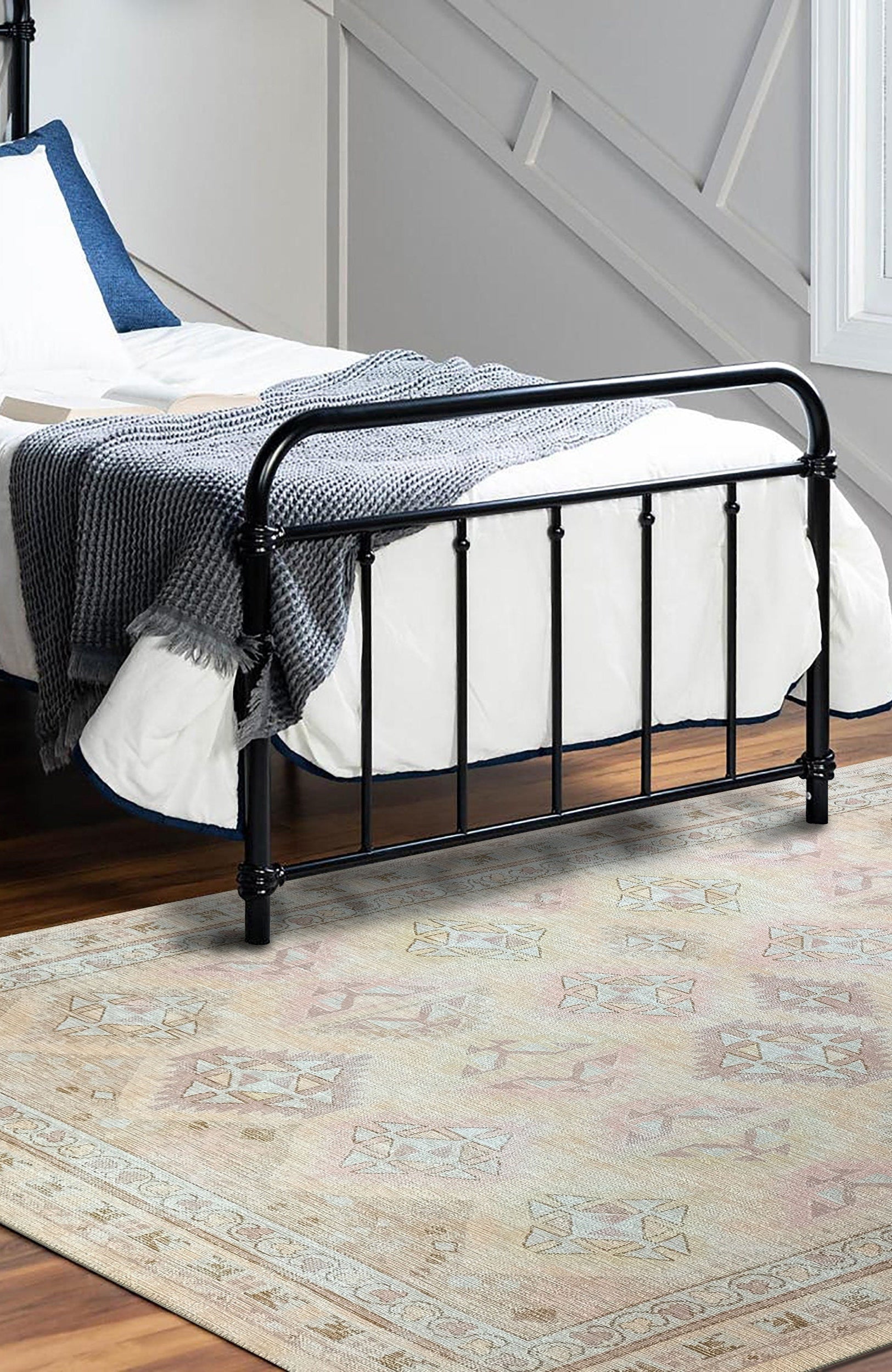 Raisanna Pale Brown Beige Herki Vintage Rug