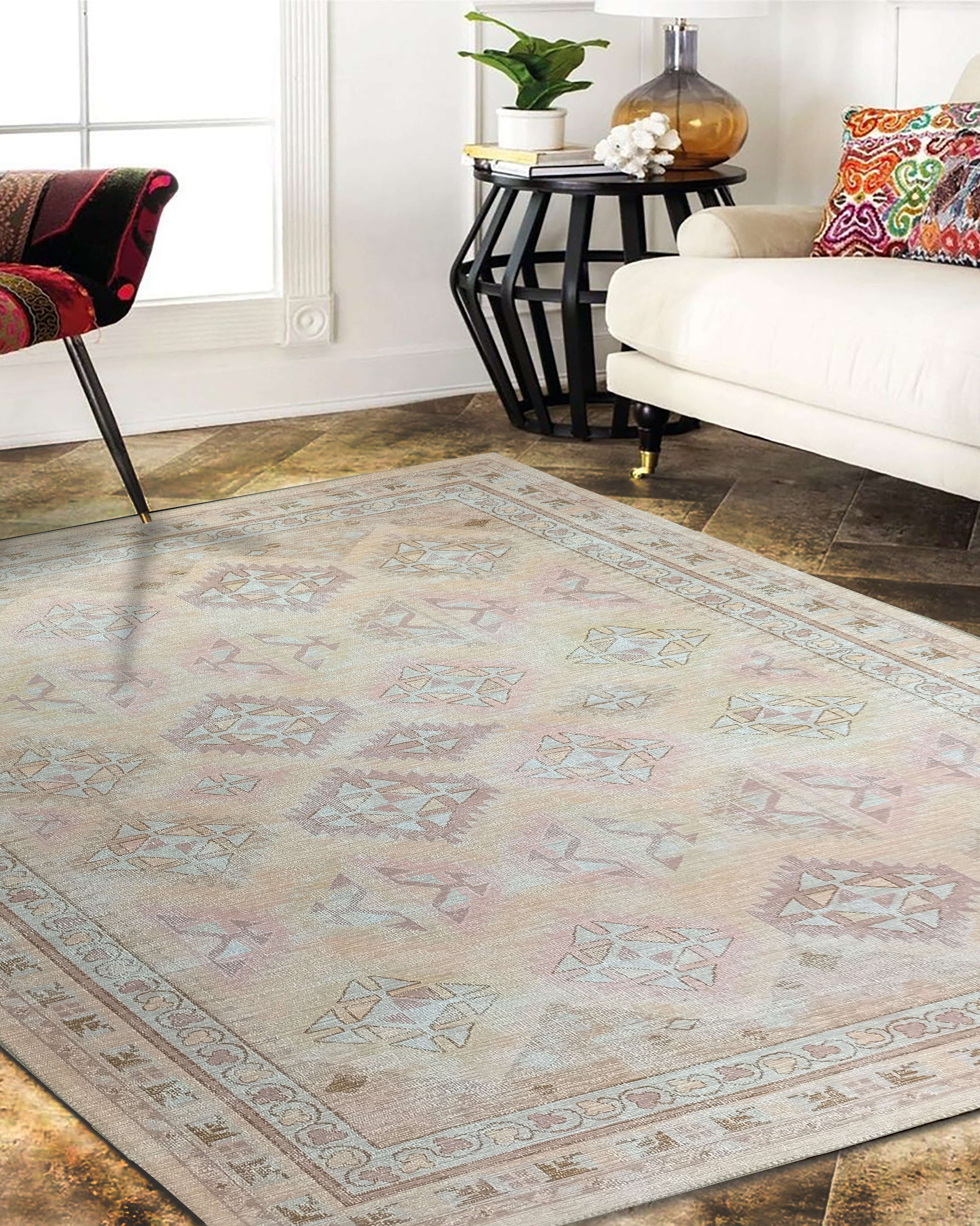 Raisanna Pale Brown Beige Herki Vintage Rug