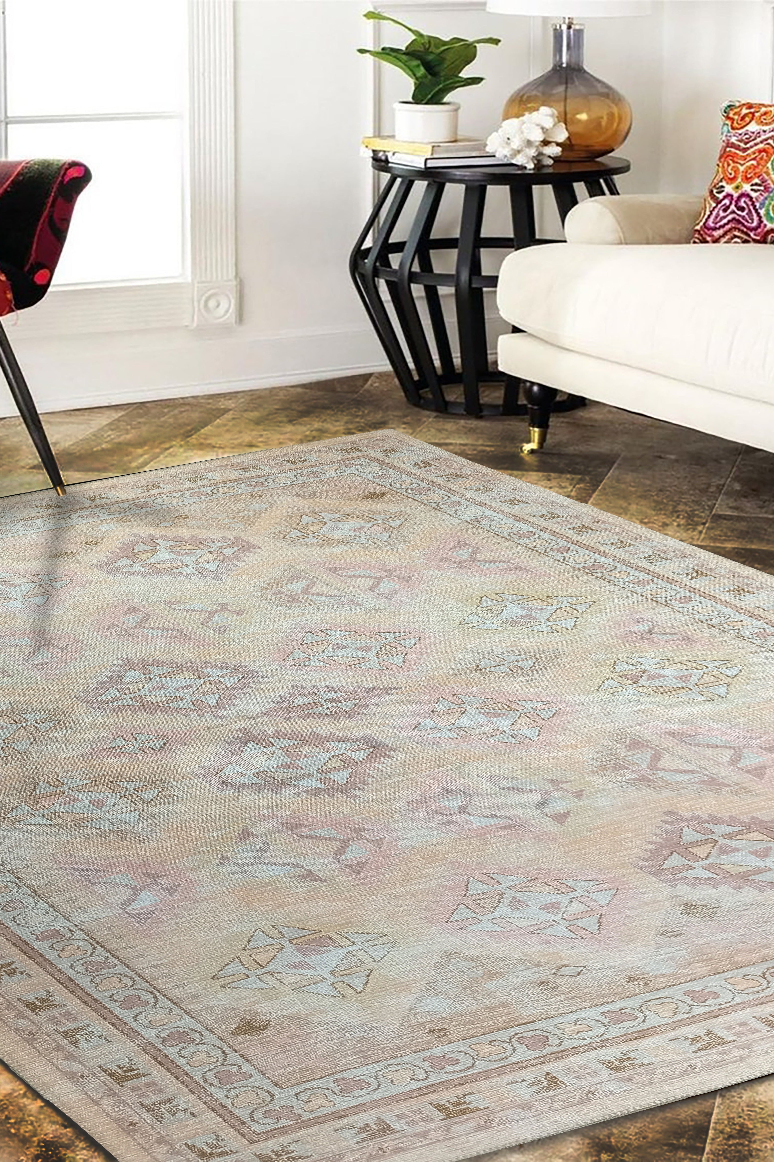 Raisanna Pale Brown Beige Herki Vintage Rug