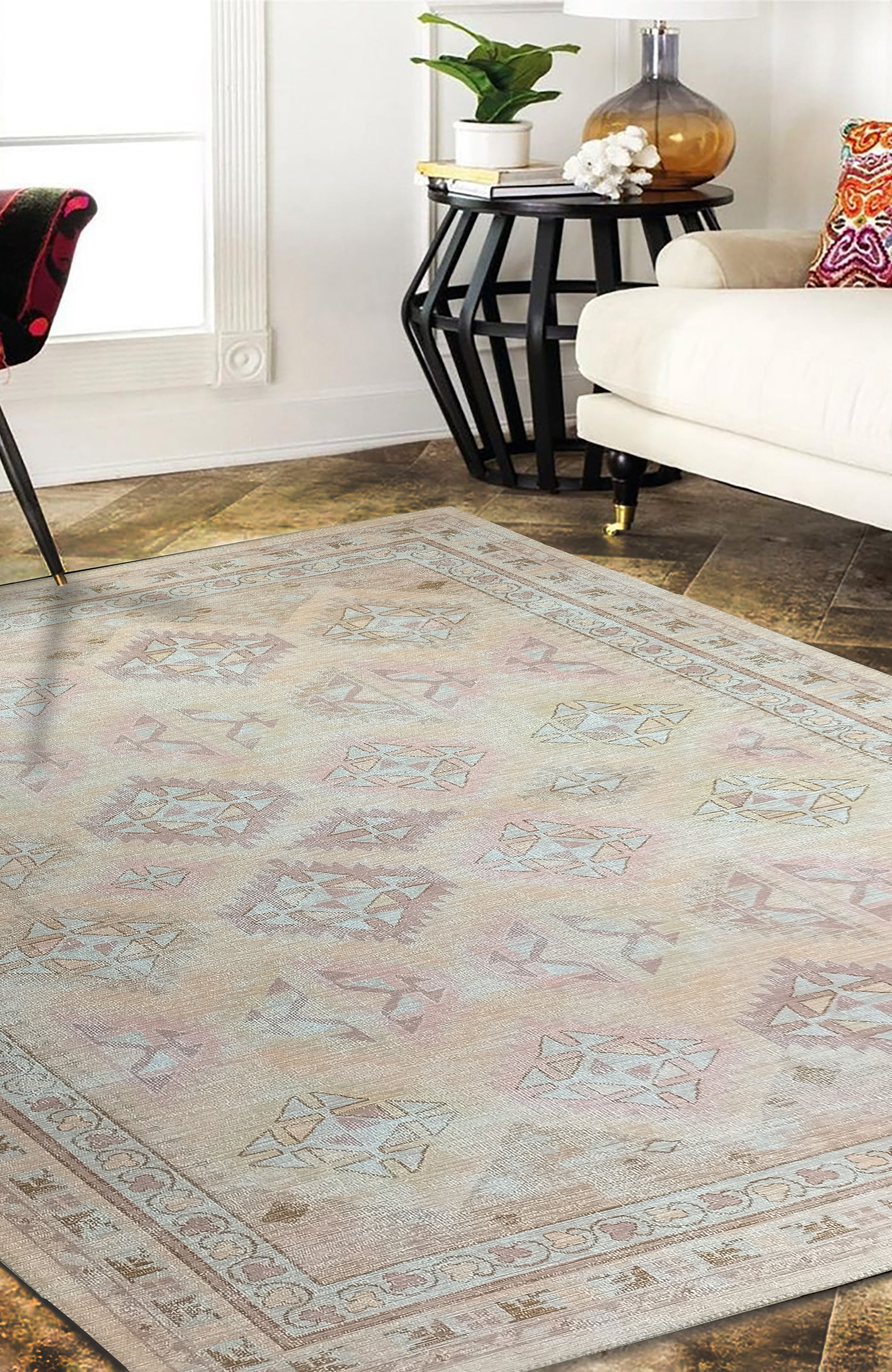 Raisanna Pale Brown Beige Herki Vintage Rug