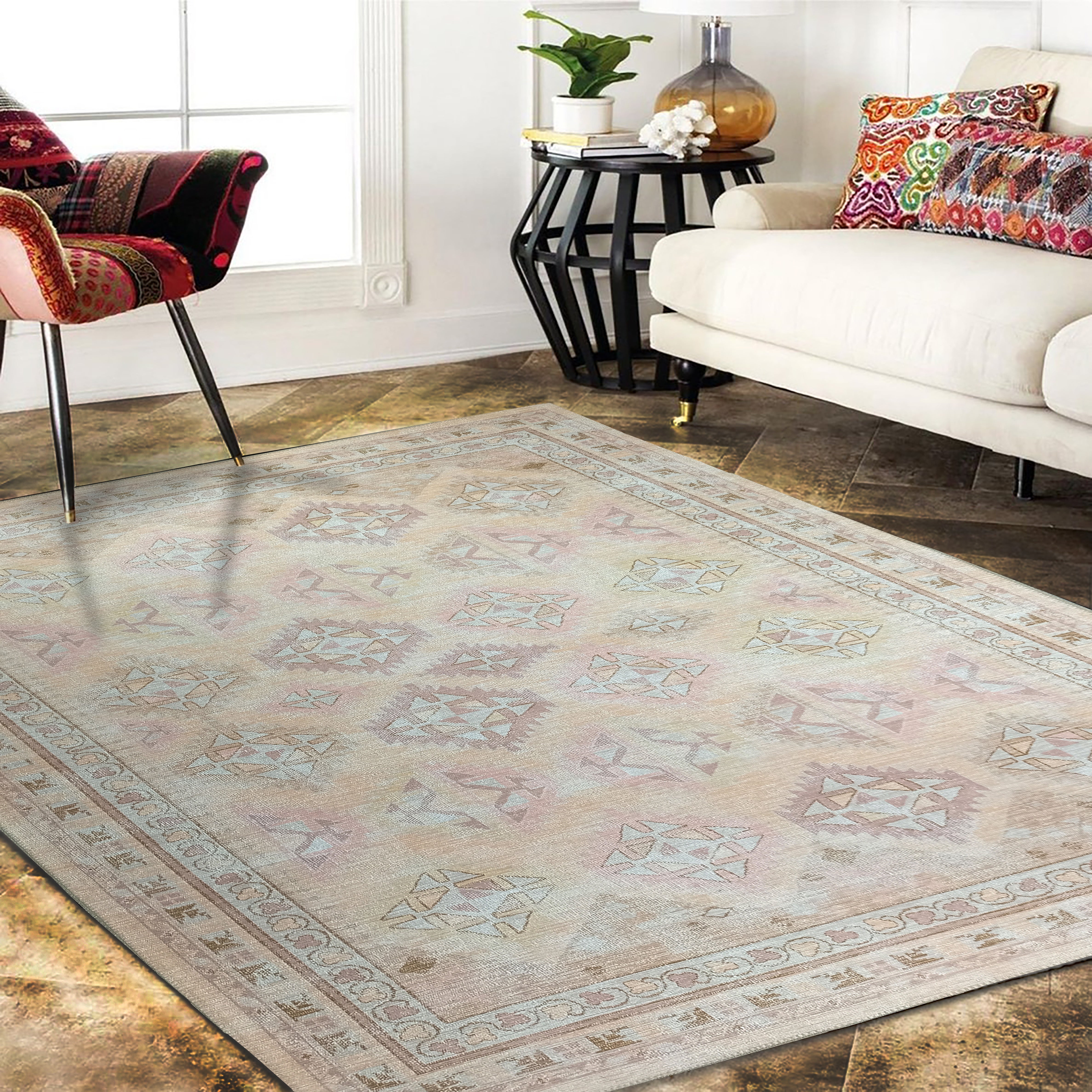 Raisanna Pale Brown Beige Herki Vintage Rug