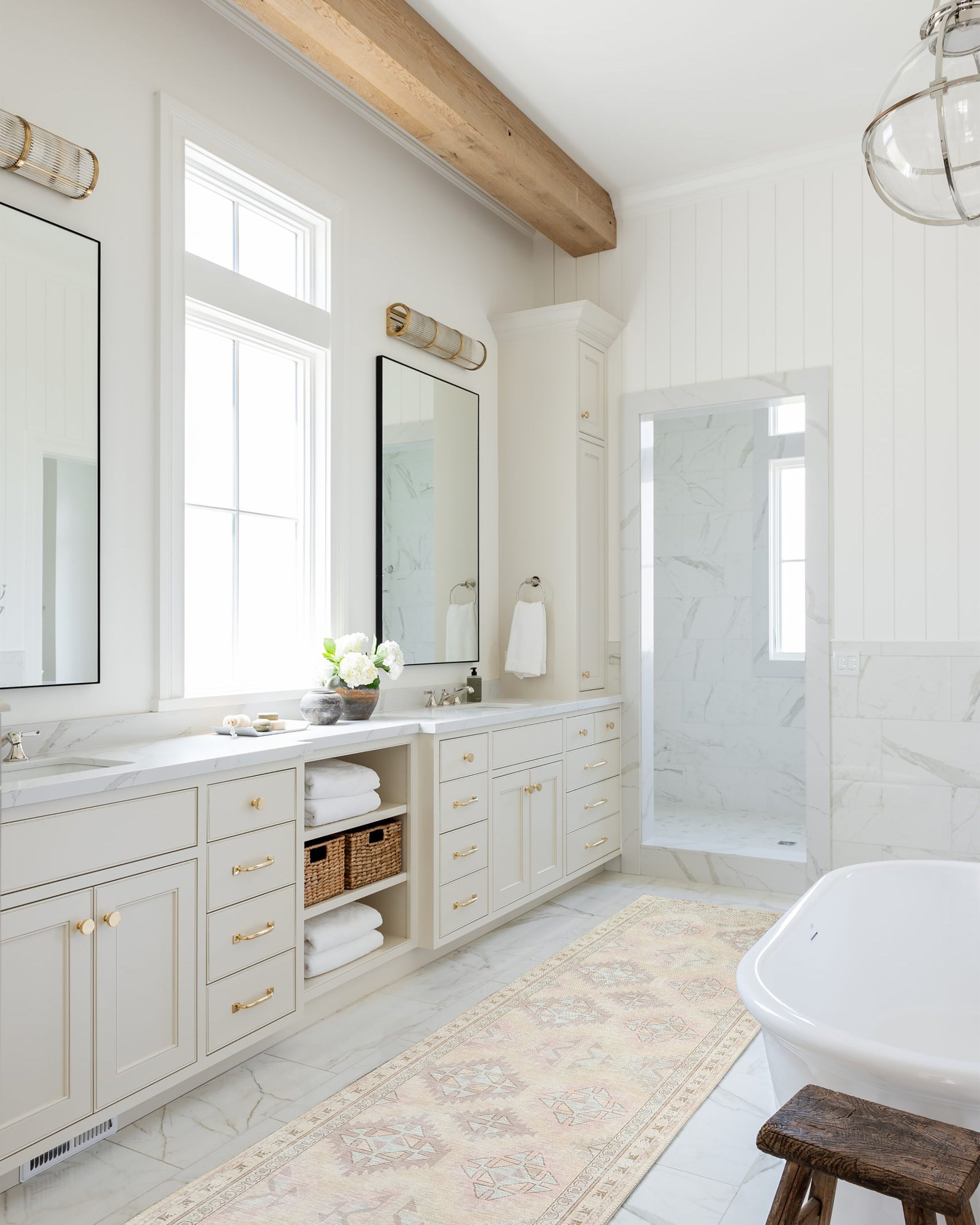 Raisanna Pale Brown Beige Herki Vintage Rug