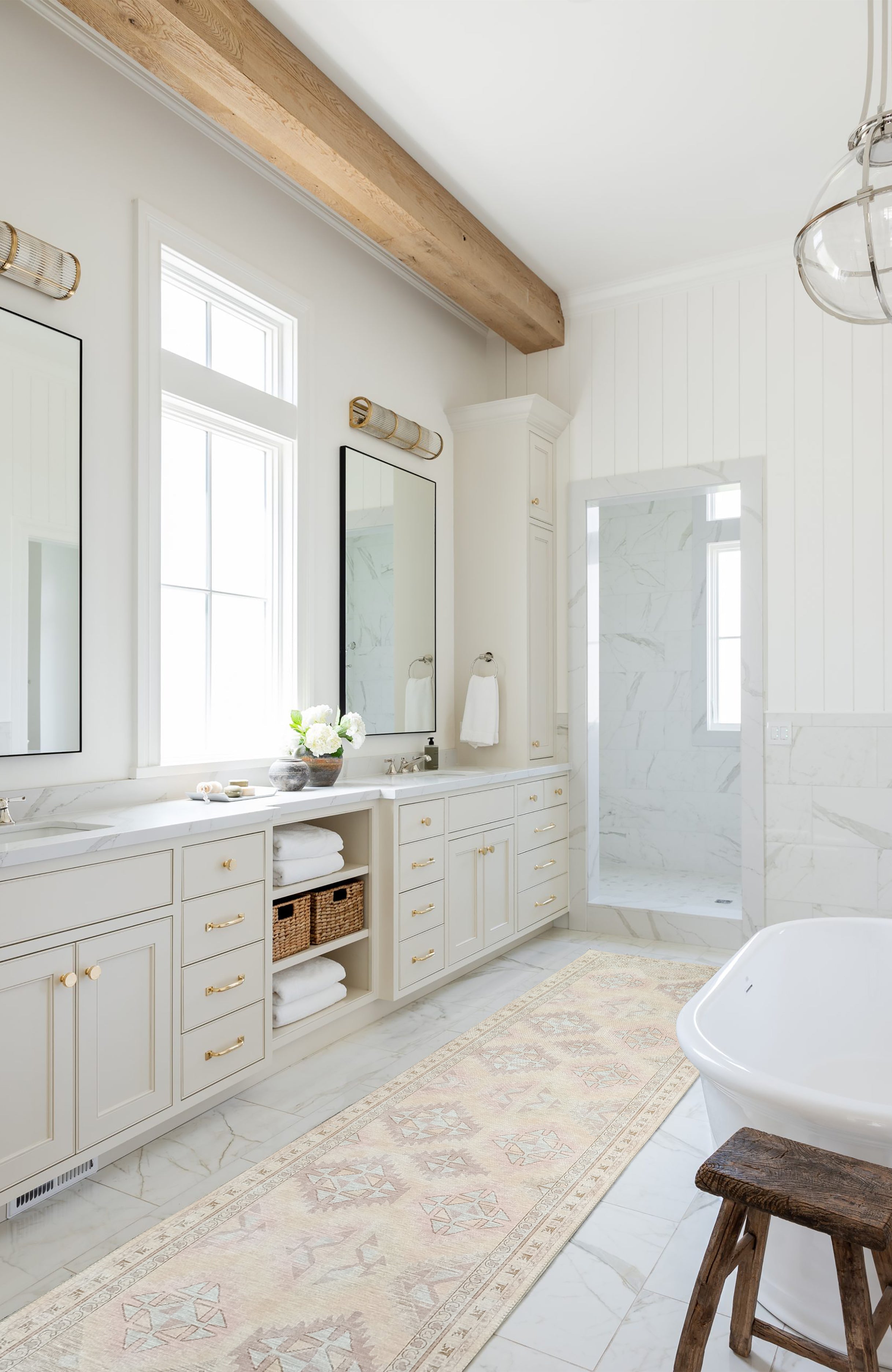 Raisanna Pale Brown Beige Herki Vintage Rug