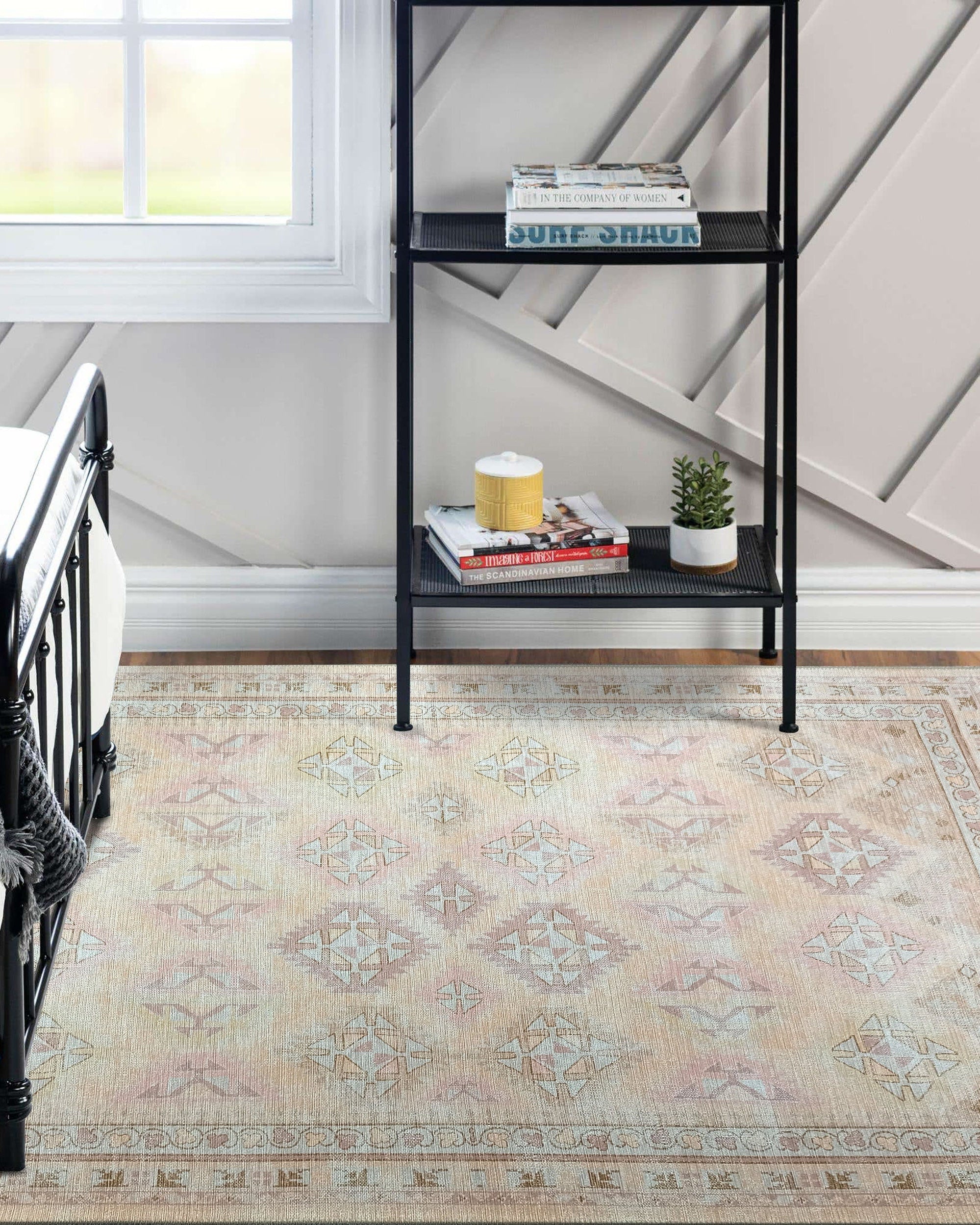 Raisanna Pale Brown Beige Herki Vintage Rug