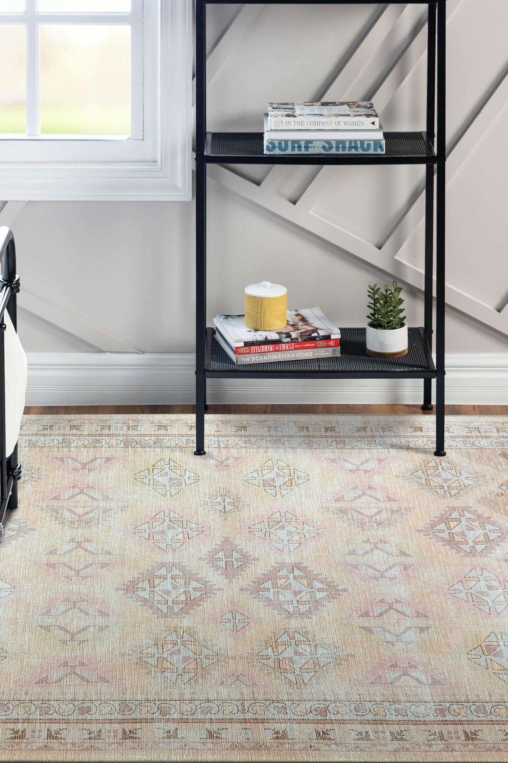 Raisanna Pale Brown Beige Herki Vintage Rug