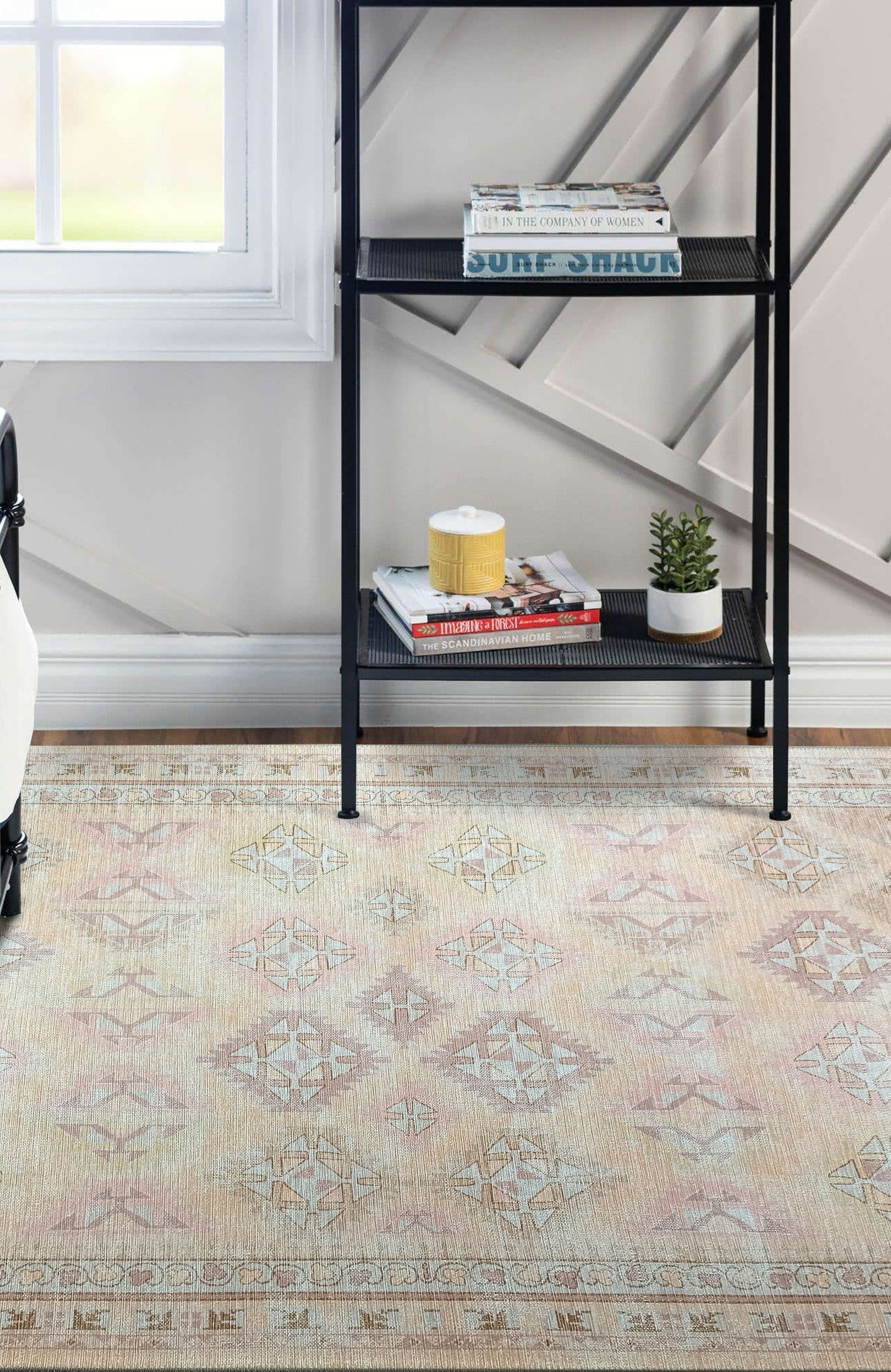 Raisanna Pale Brown Beige Herki Vintage Rug