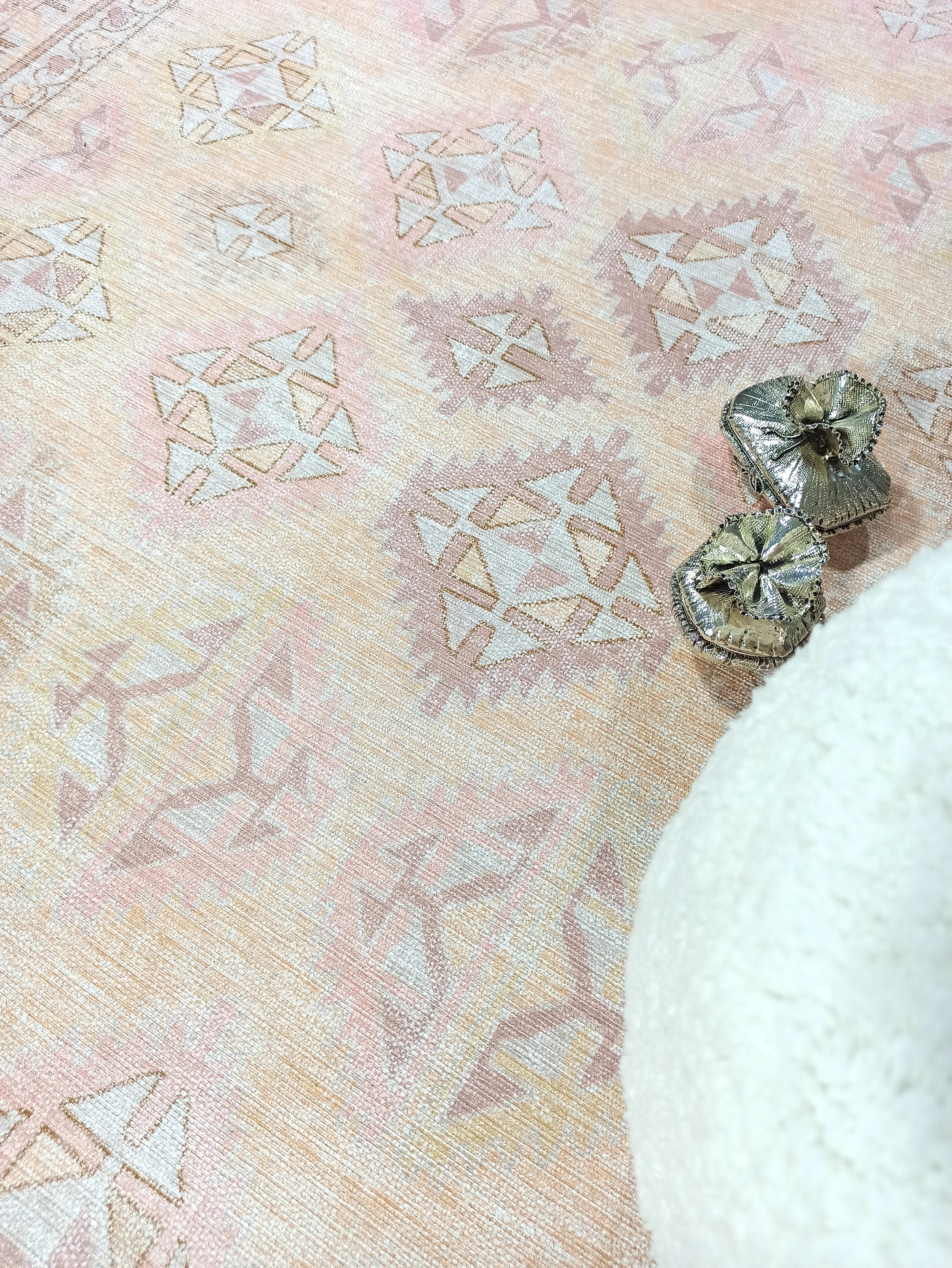 Raisanna Pale Brown Beige Herki Vintage Rug