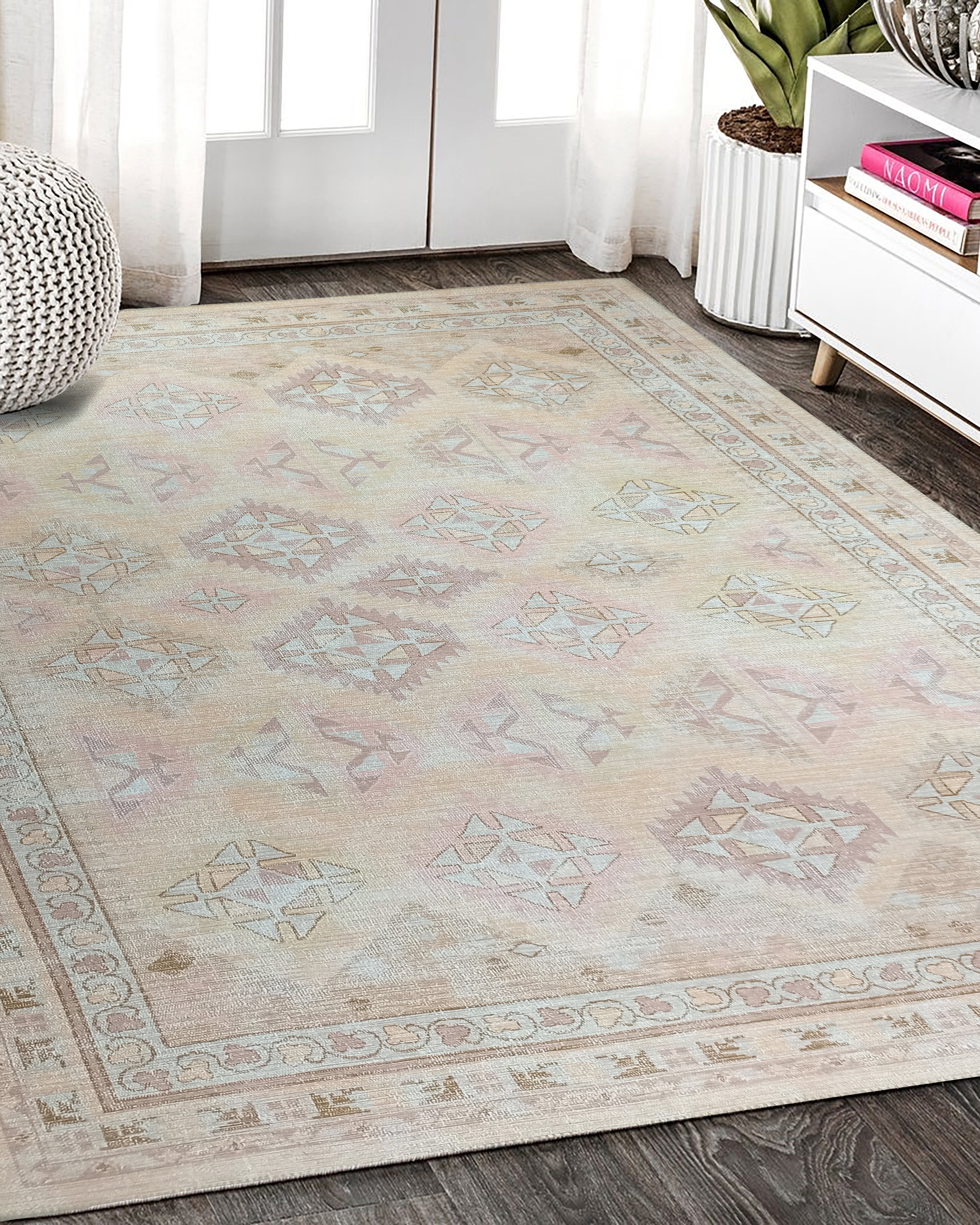 Raisanna Pale Brown Beige Herki Vintage Rug