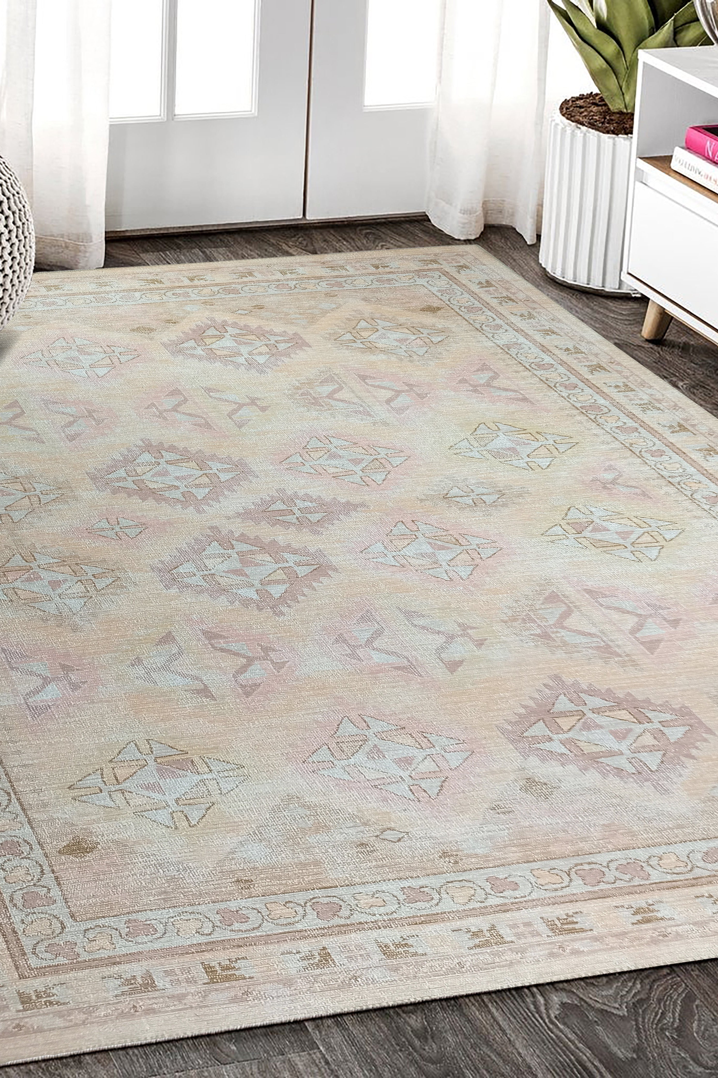 Raisanna Pale Brown Beige Herki Vintage Rug
