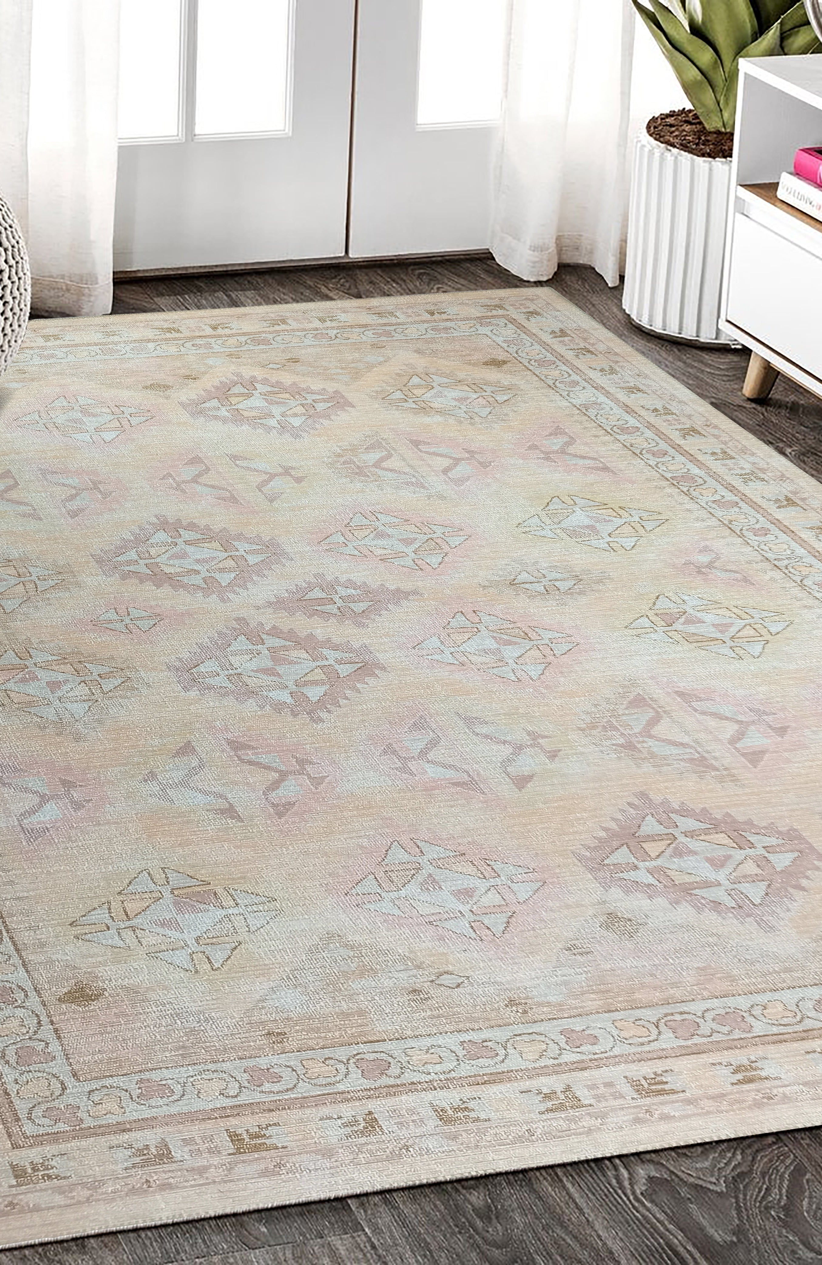 Raisanna Pale Brown Beige Herki Vintage Rug