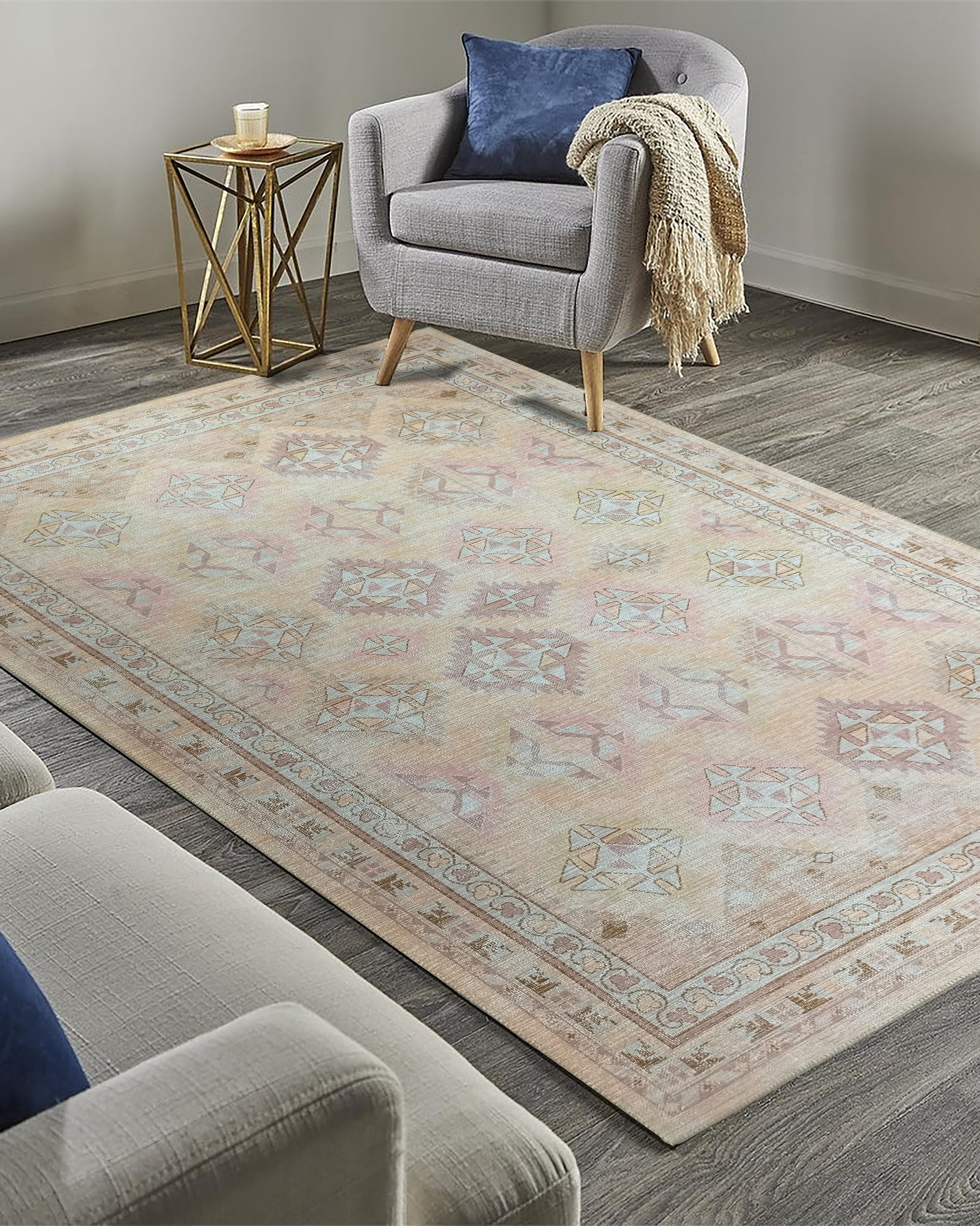 Raisanna Pale Brown Beige Herki Vintage Rug