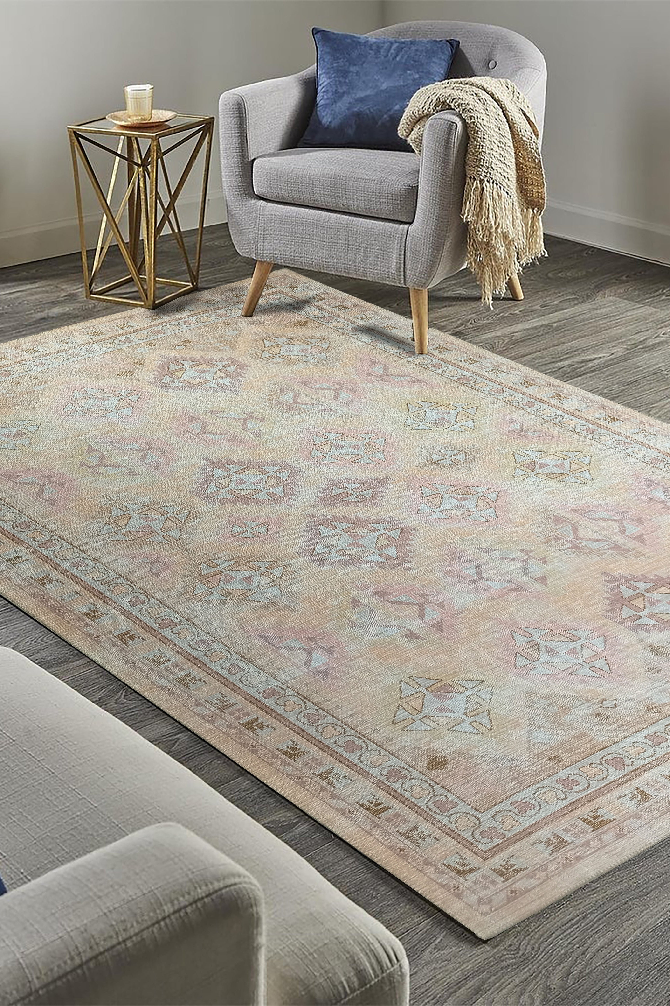 Raisanna Pale Brown Beige Herki Vintage Rug