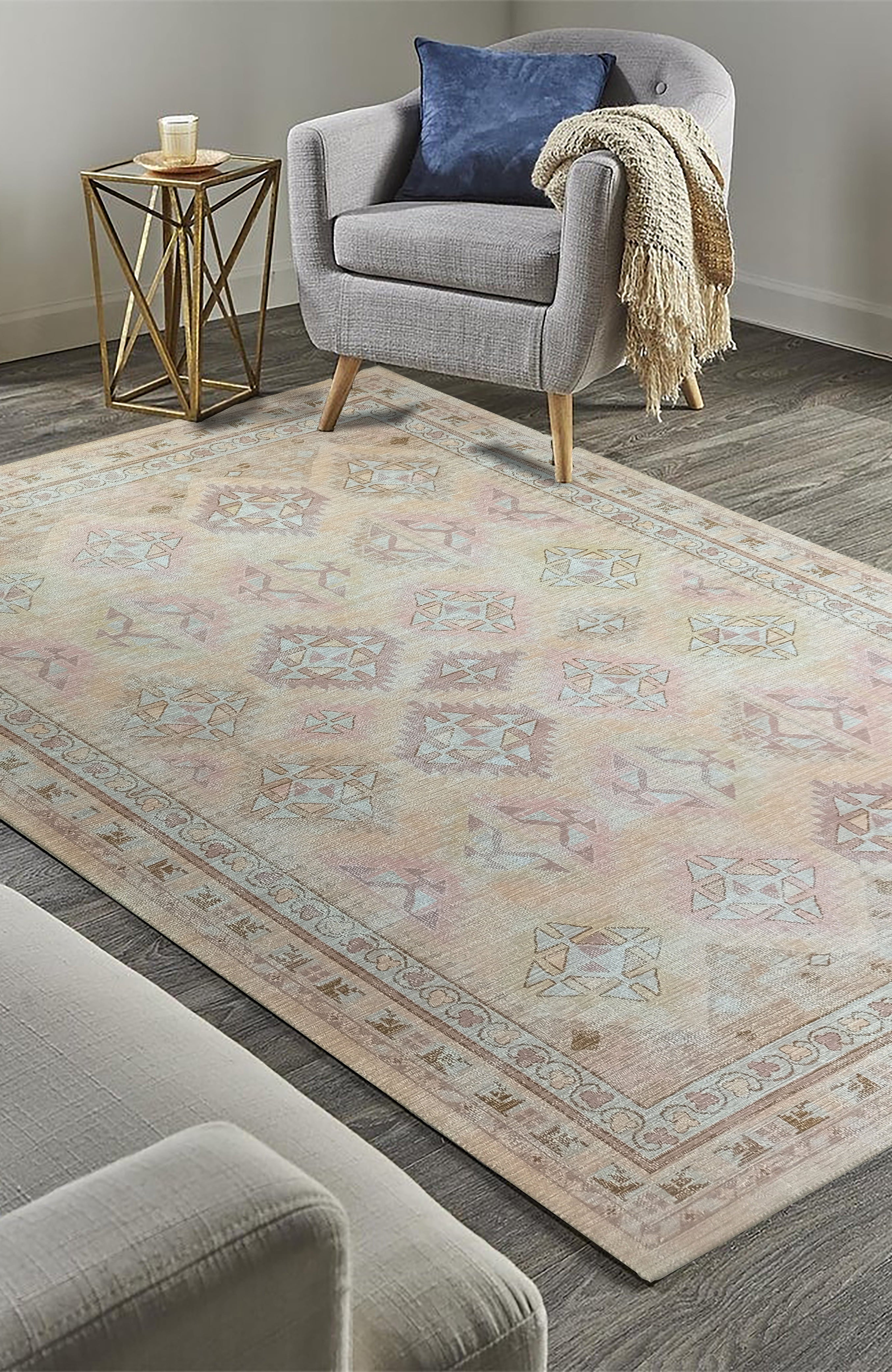 Raisanna Pale Brown Beige Herki Vintage Rug
