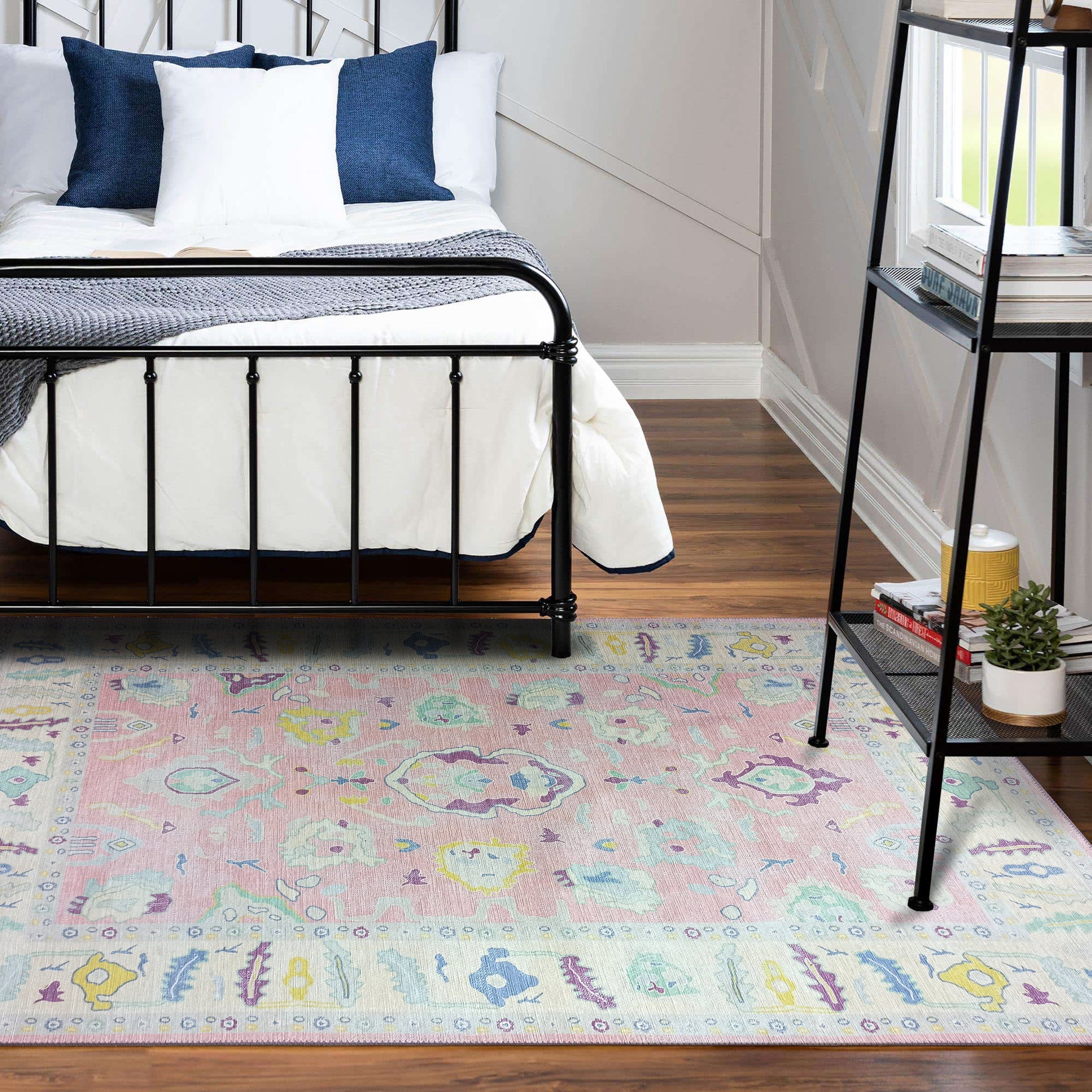 Pale Pink Modern Oushak Rug, Shades of Light Pink Vintage Turkish Pastel Oriental Inspired Area Rugs, Luxury Living room Bedroom Nursery-famerugs-2'x3' ft 60x90cm-fame