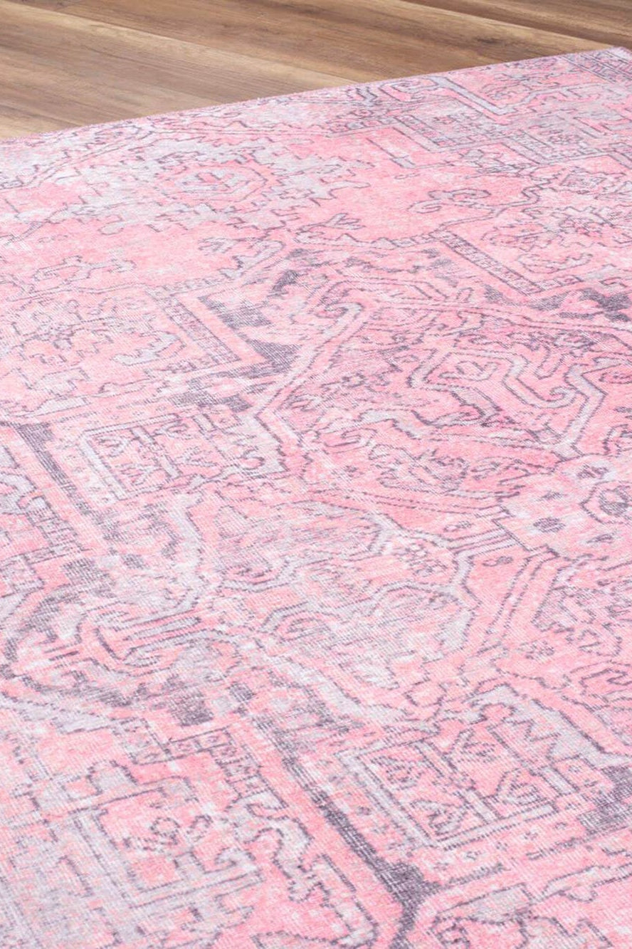 Pamba Pink Persian Heriz Faded Gray Rug