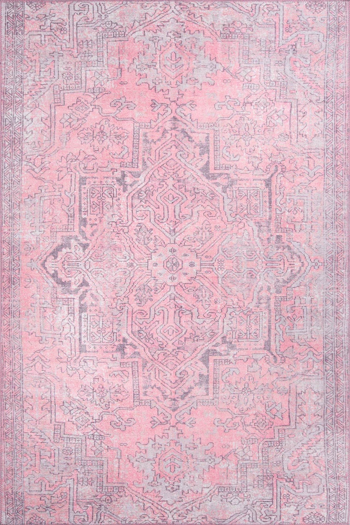 Pamba Pink Persian Heriz Faded Gray Rug