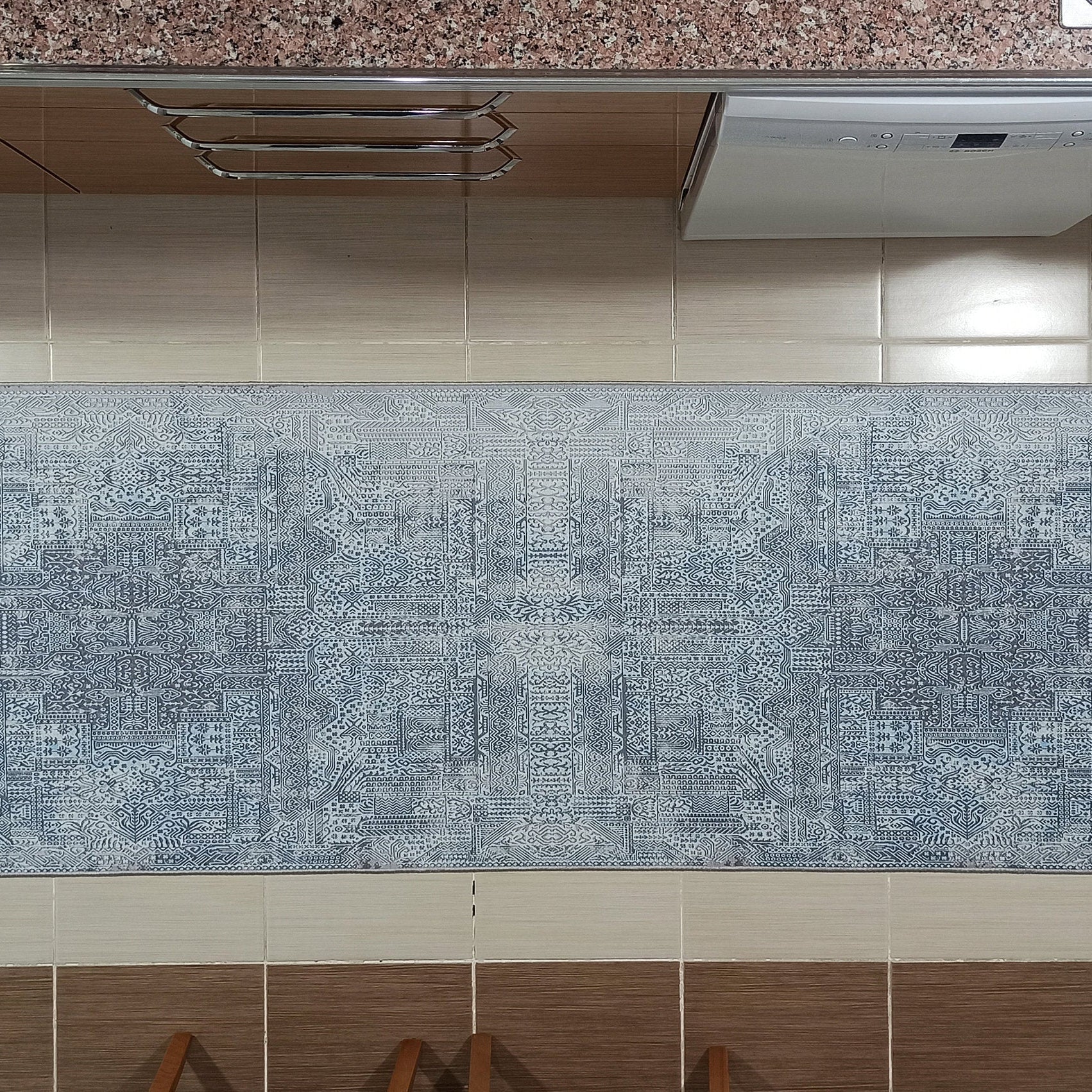 Pana Runner Turkish Distressed Gray Light Blue White Rug