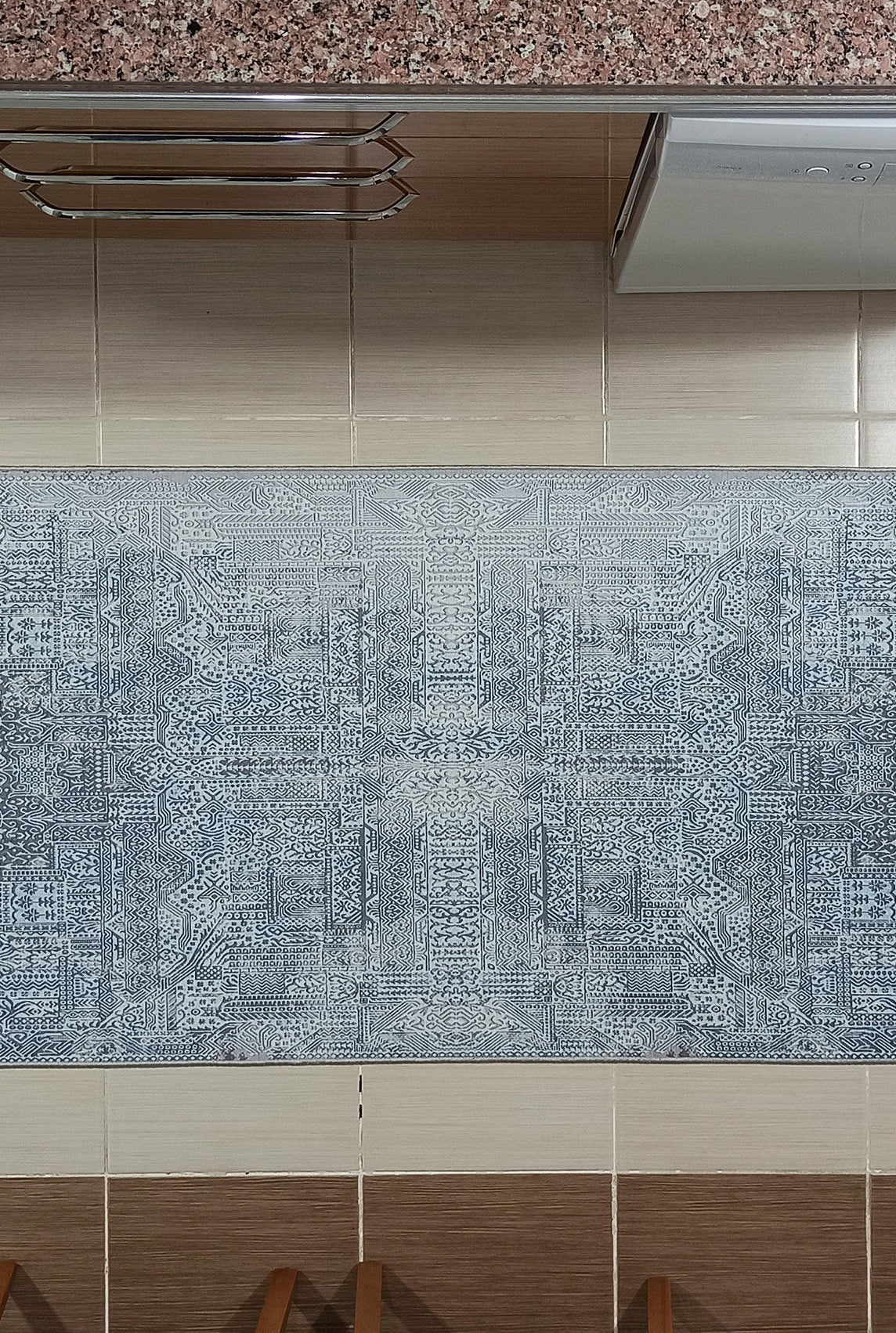 Pana Runner Turkish Distressed Gray Light Blue White Rug