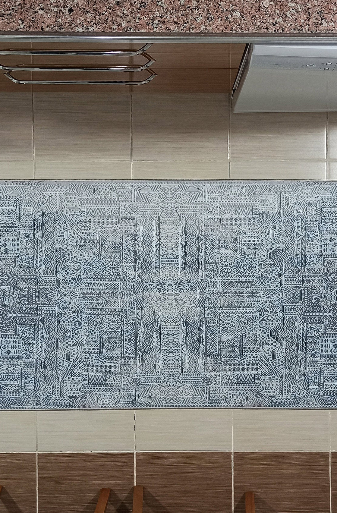 Pana Runner Turkish Distressed Gray Light Blue White Rug