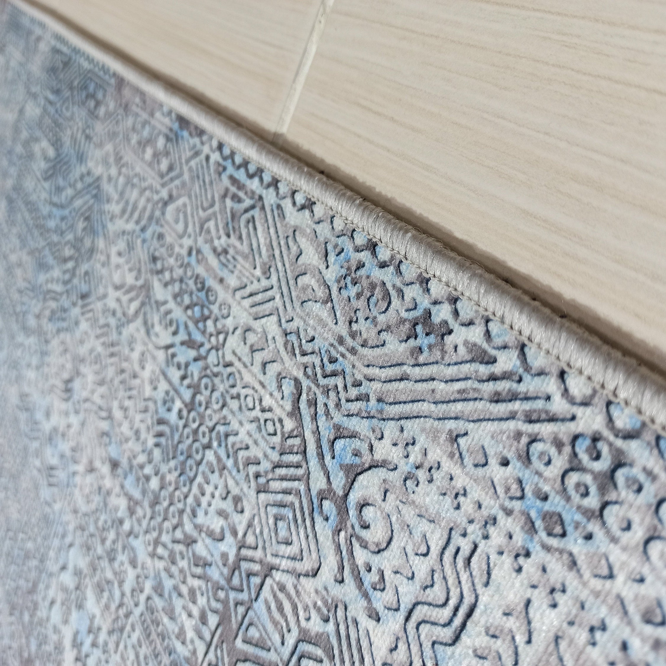 Pana Runner Turkish Distressed Gray Light Blue White Rug