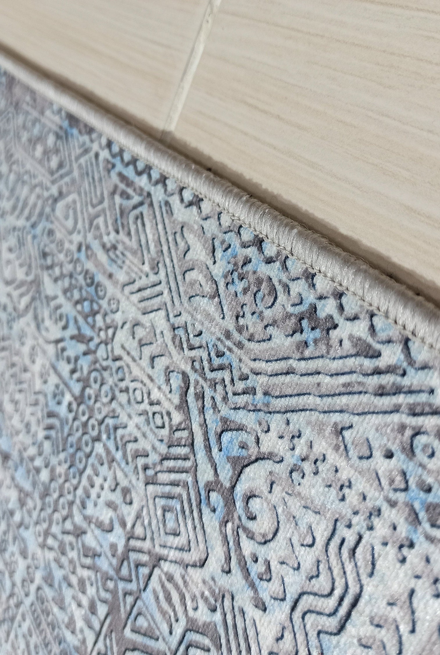 Pana Runner Turkish Distressed Gray Light Blue White Rug