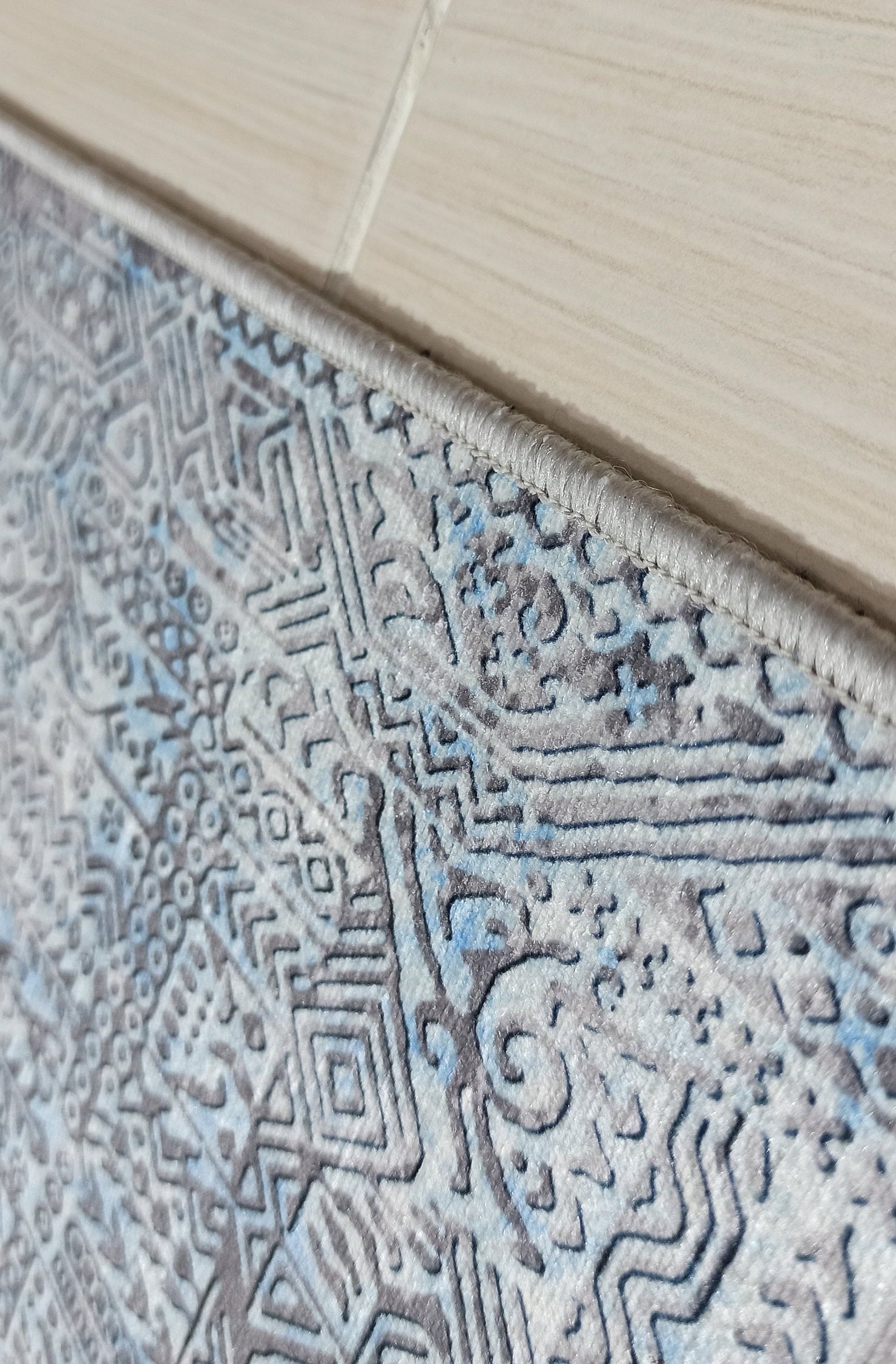 Pana Runner Turkish Distressed Gray Light Blue White Rug