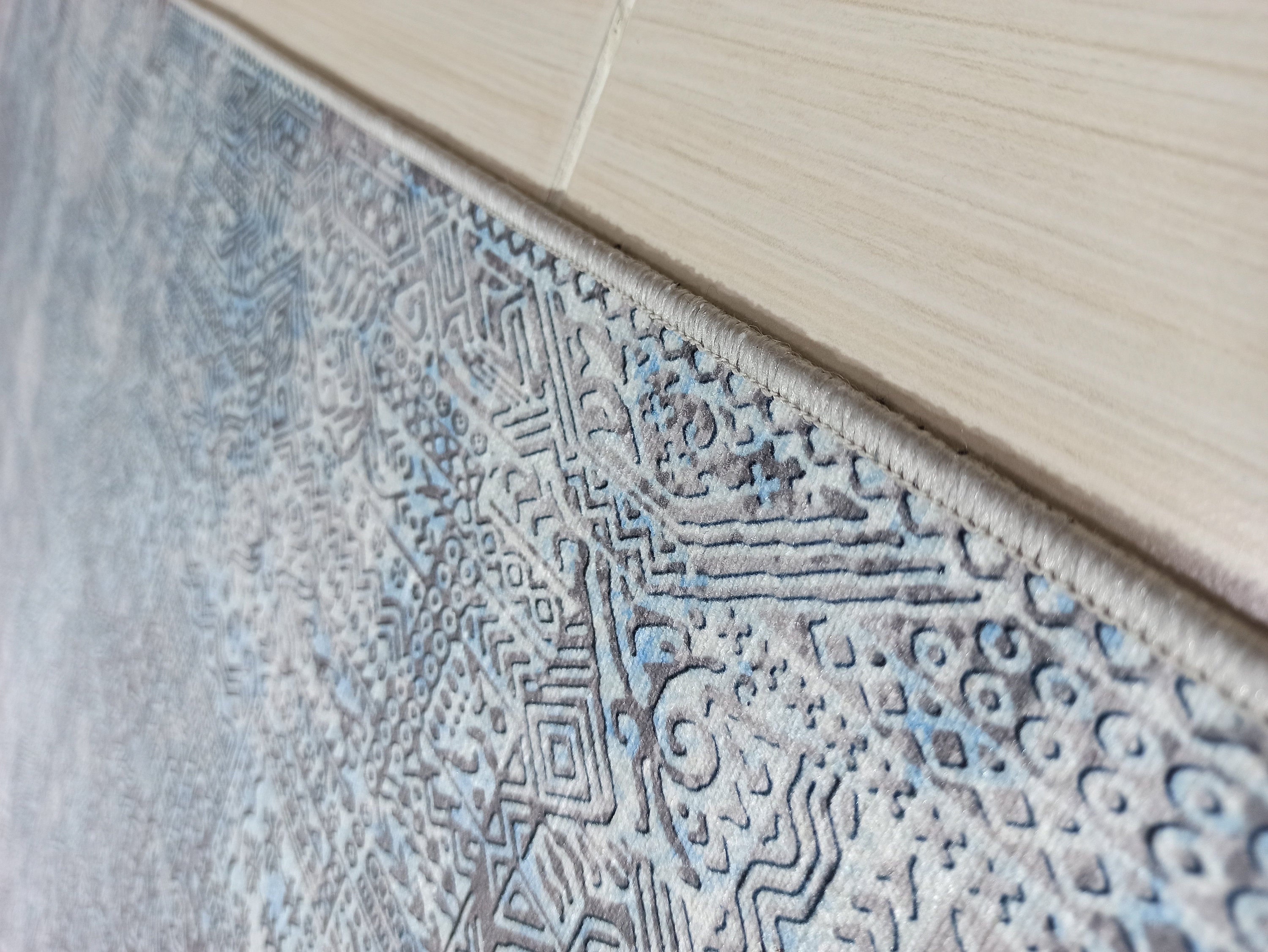 Pana Runner Turkish Distressed Gray Light Blue White Rug