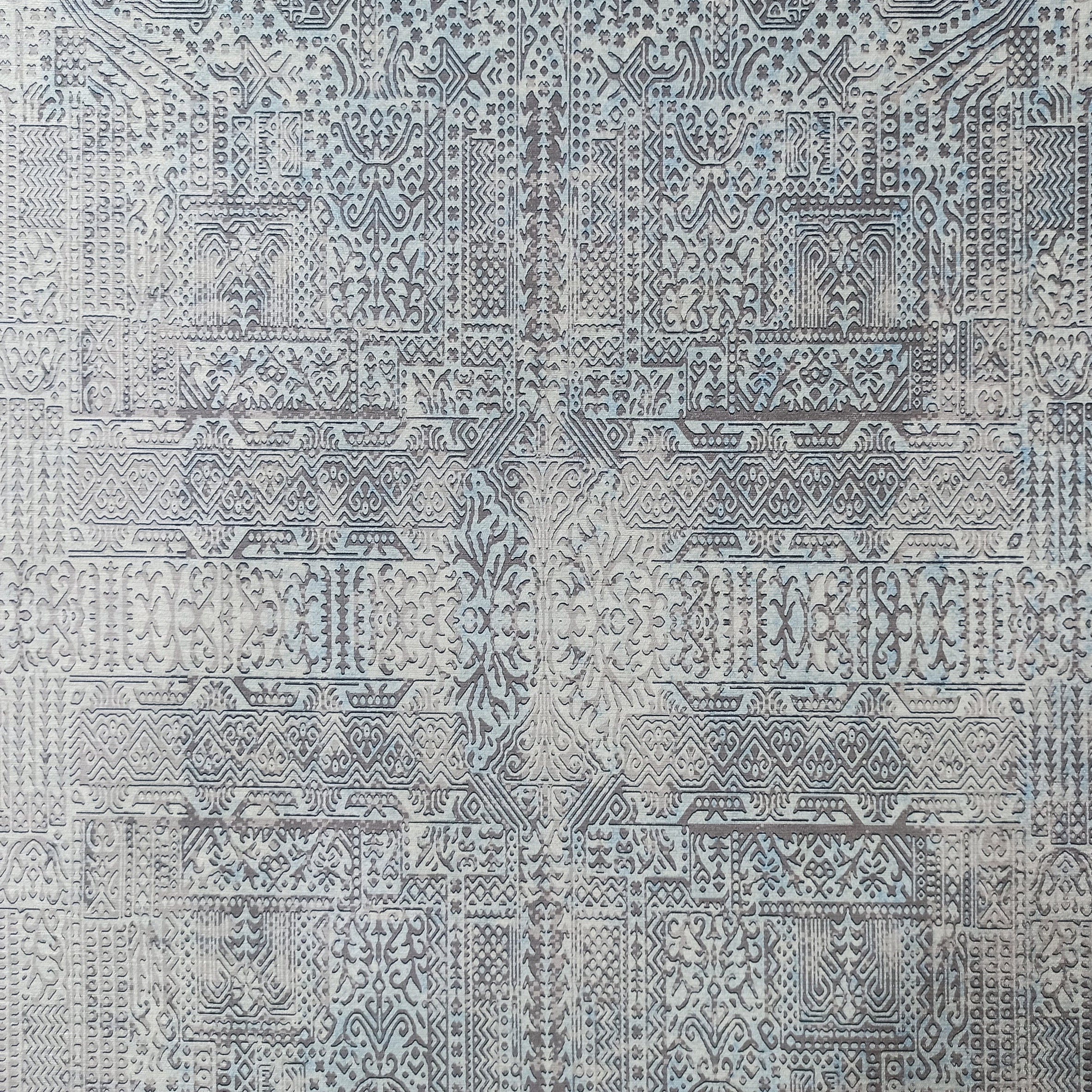 Pana Runner Turkish Distressed Gray Light Blue White Rug