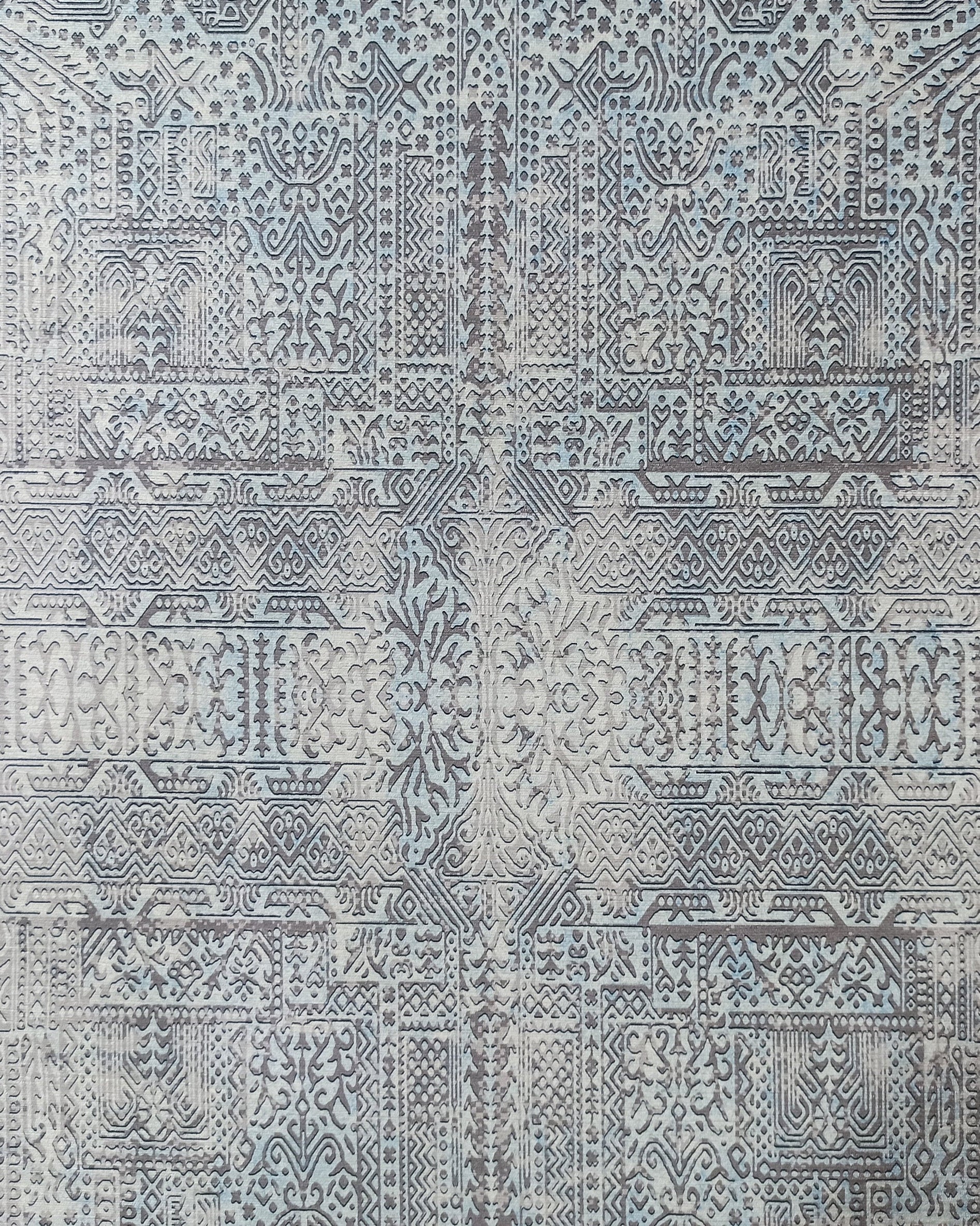 Pana Runner Turkish Distressed Gray Light Blue White Rug