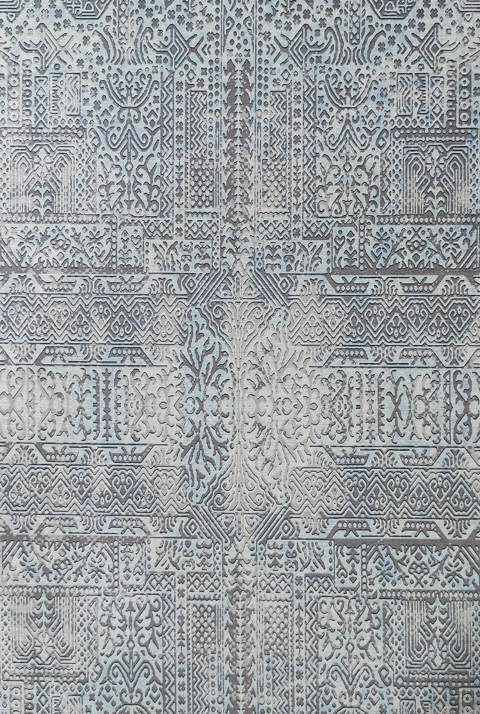 Pana Runner Turkish Distressed Gray Light Blue White Rug