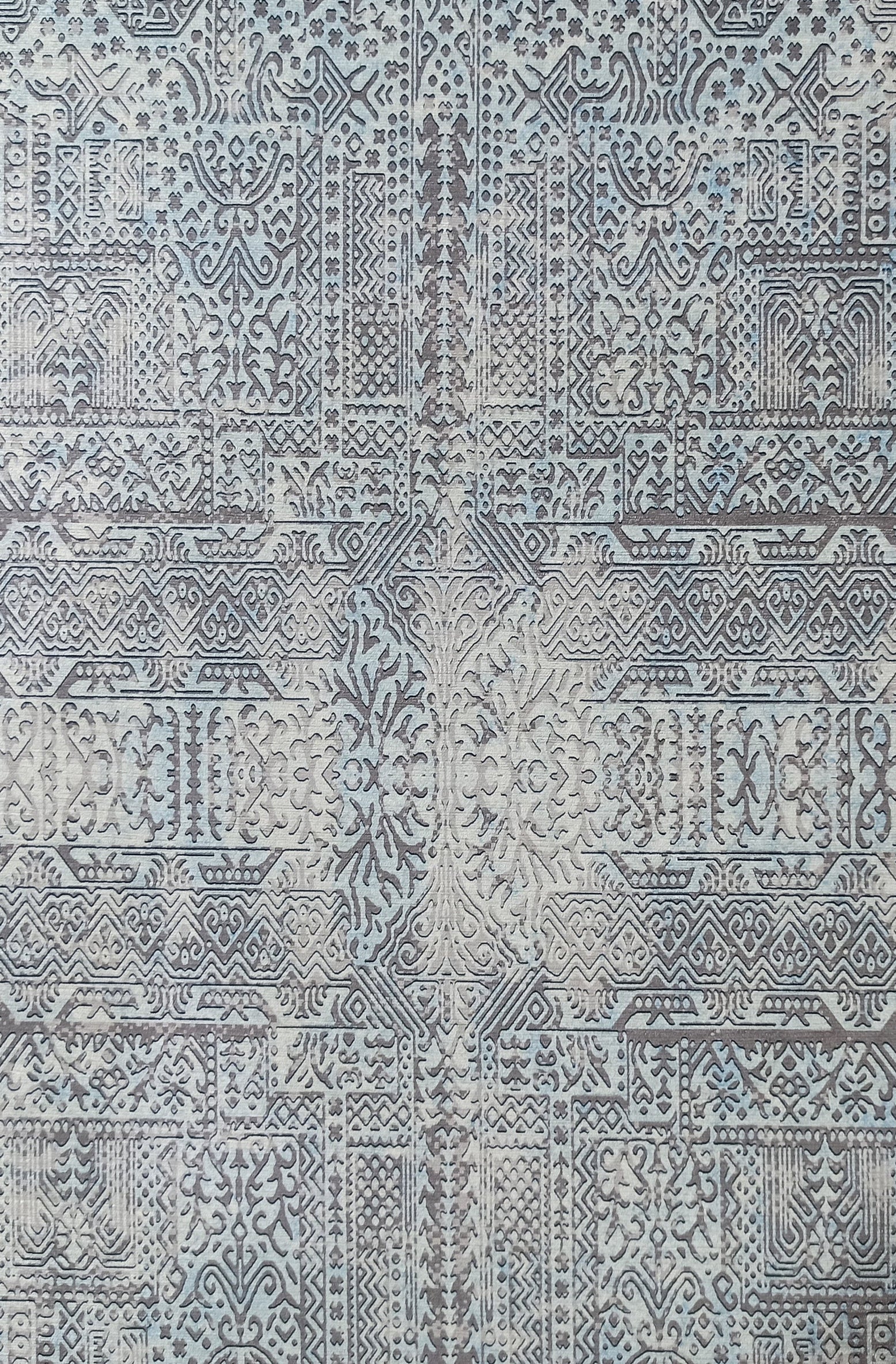 Pana Runner Turkish Distressed Gray Light Blue White Rug