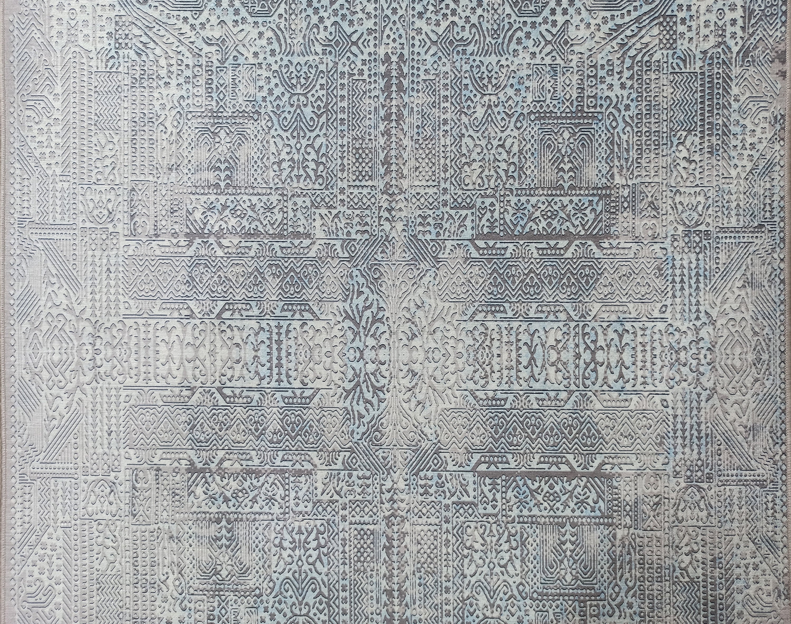 Pana Runner Turkish Distressed Gray Light Blue White Rug