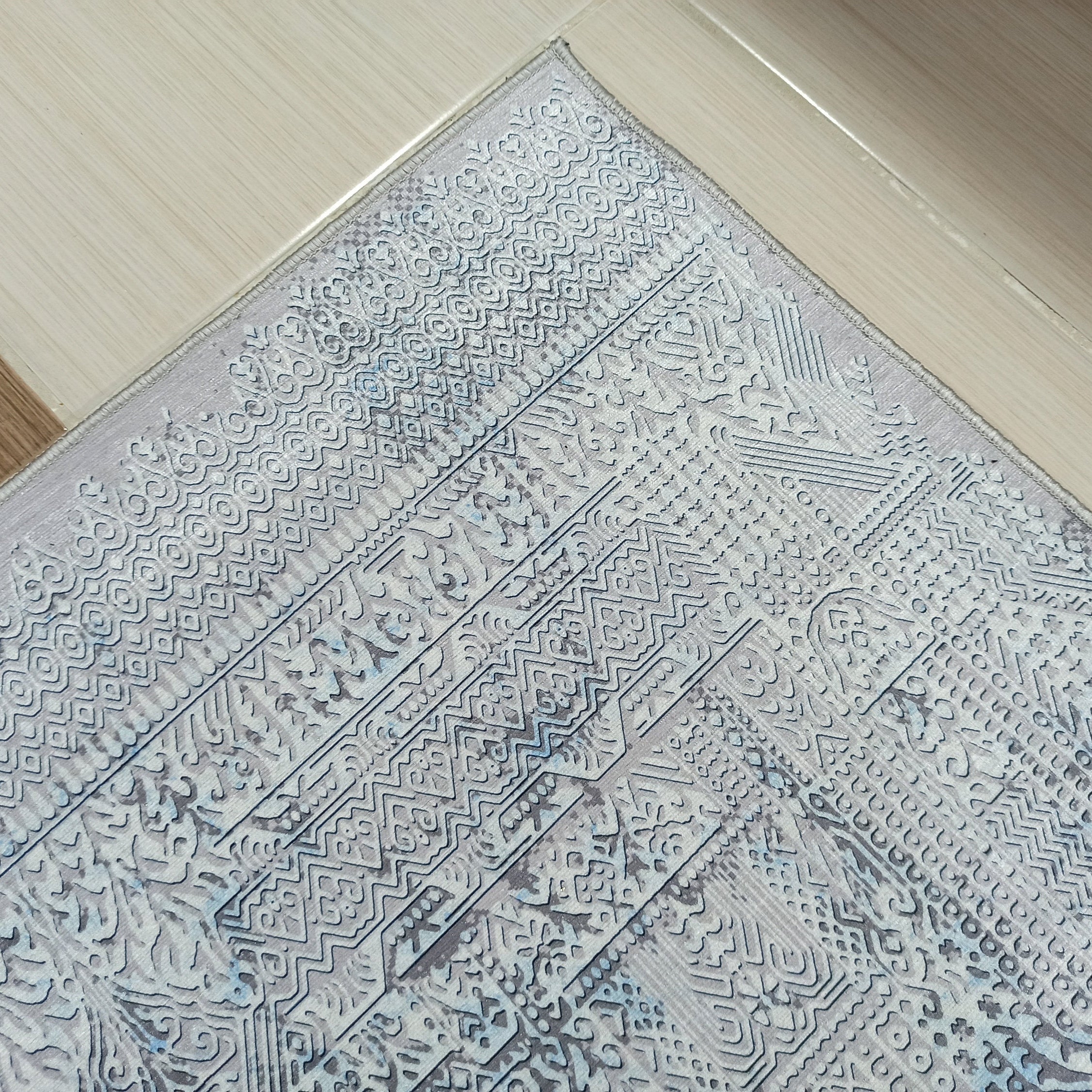 Pana Runner Turkish Distressed Gray Light Blue White Rug