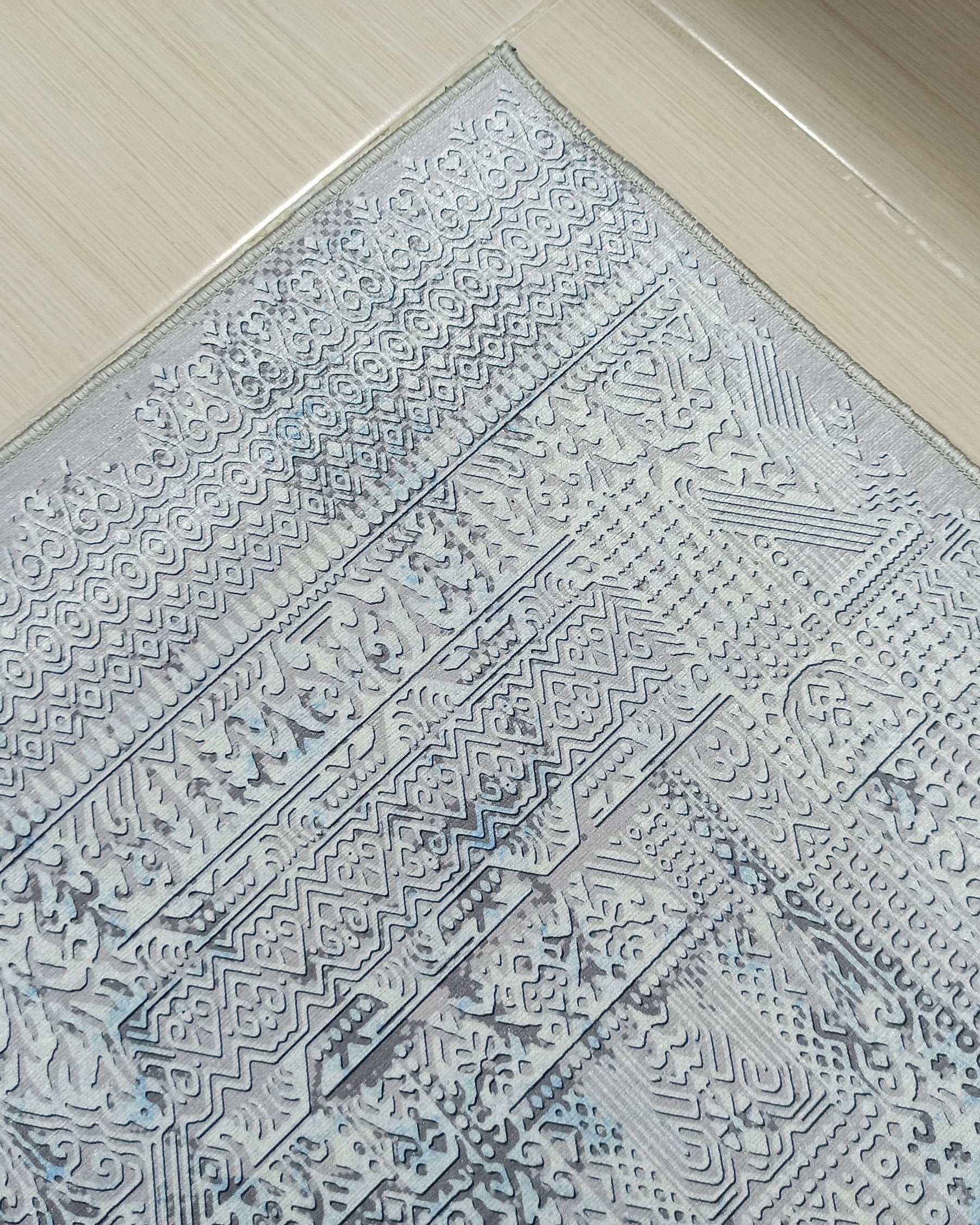 Pana Runner Turkish Distressed Gray Light Blue White Rug