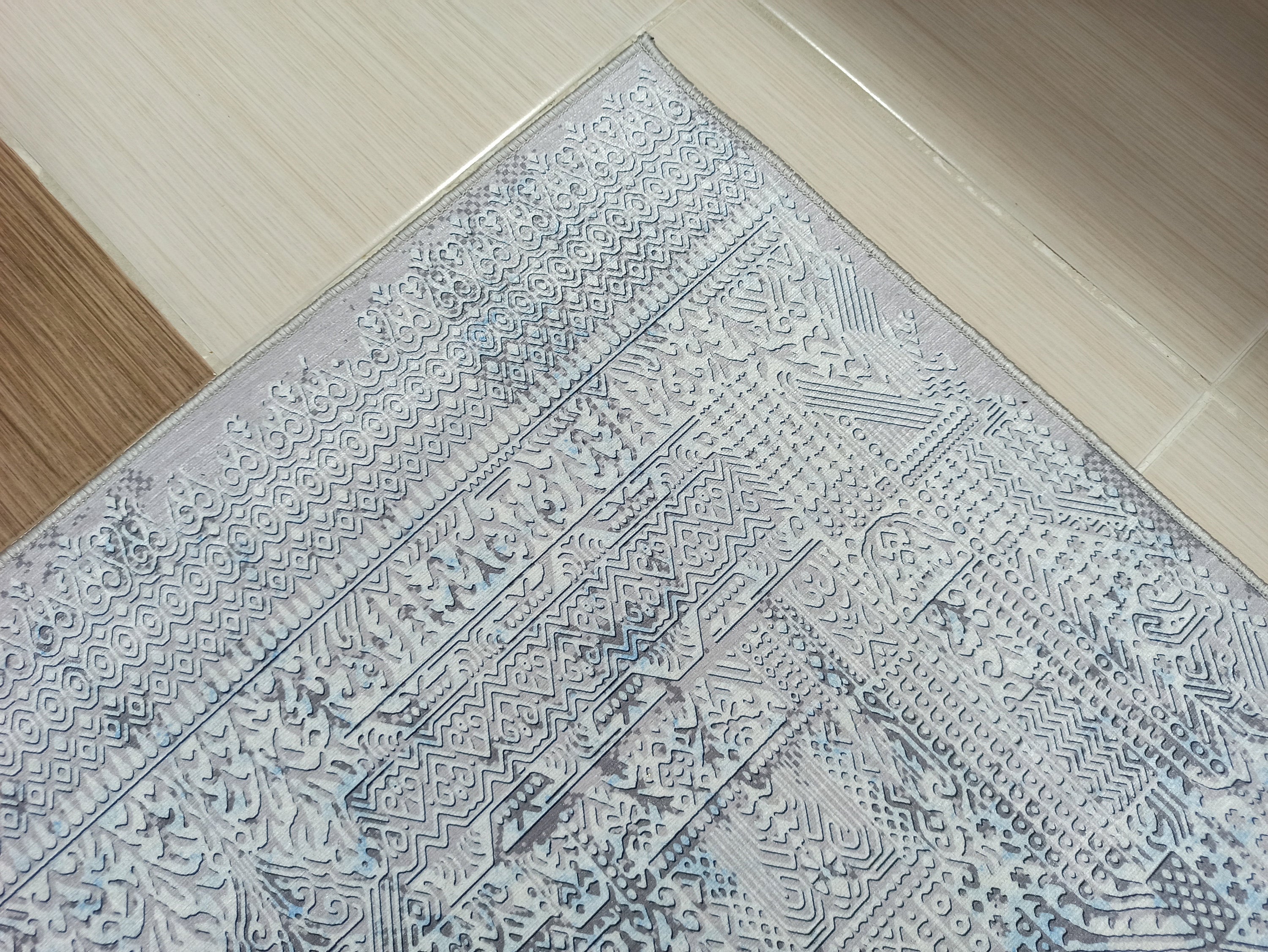 Pana Runner Turkish Distressed Gray Light Blue White Rug