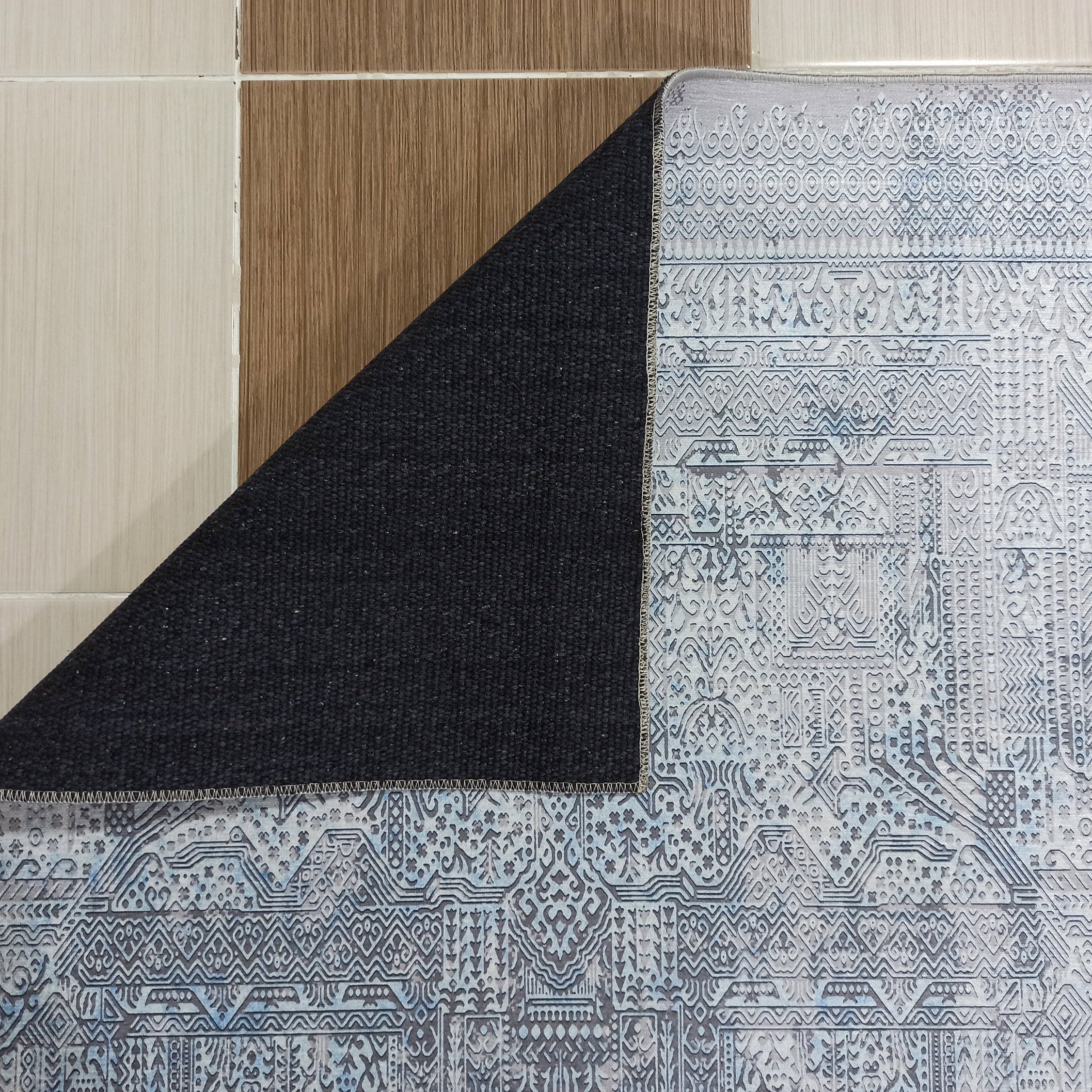 Pana Runner Turkish Distressed Gray Light Blue White Rug