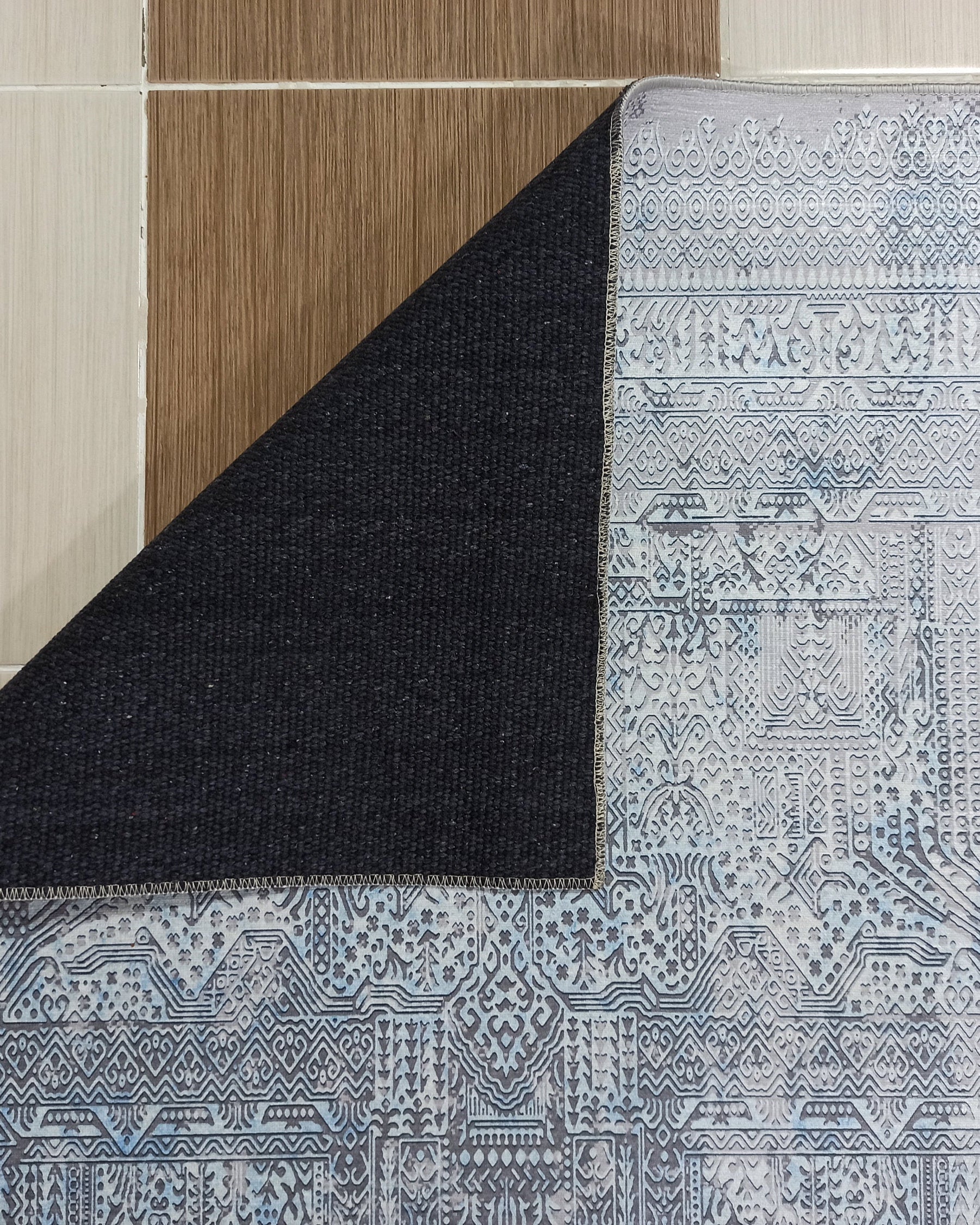 Pana Runner Turkish Distressed Gray Light Blue White Rug