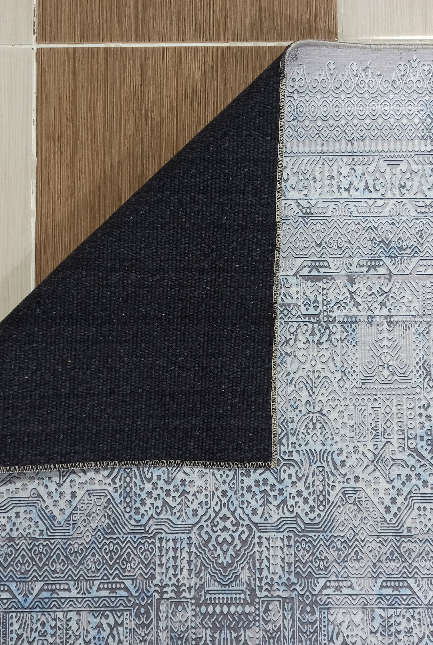 Pana Runner Turkish Distressed Gray Light Blue White Rug