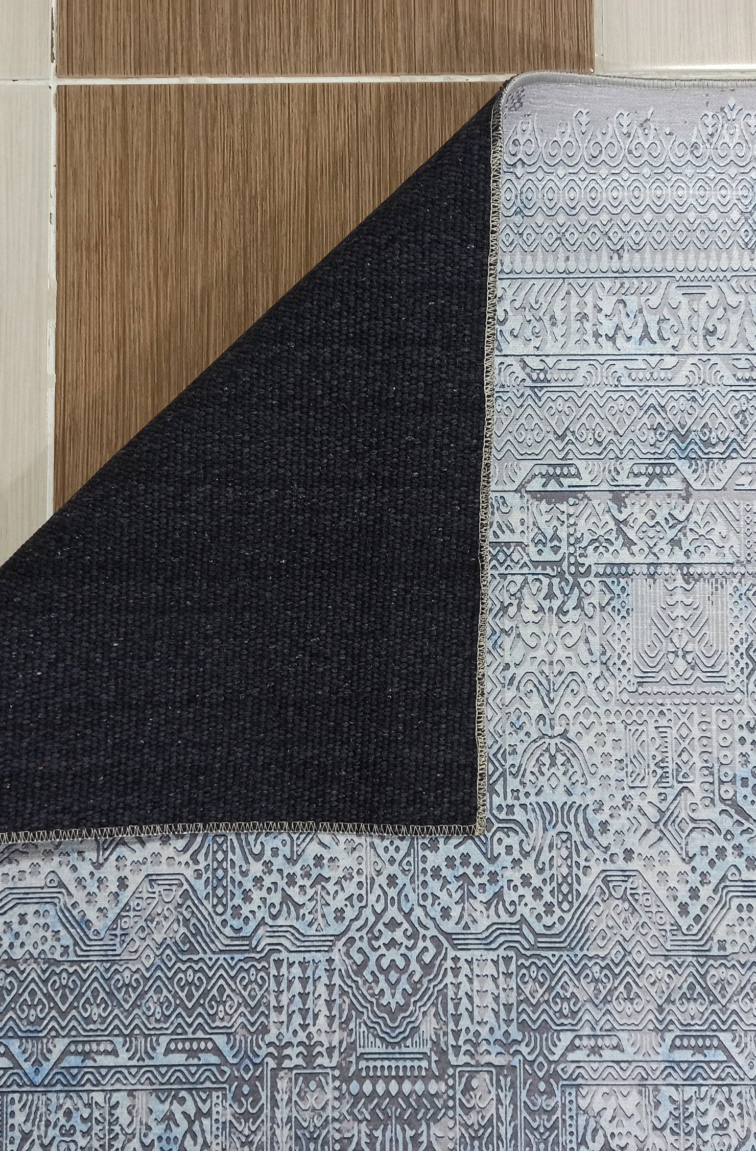 Pana Runner Turkish Distressed Gray Light Blue White Rug