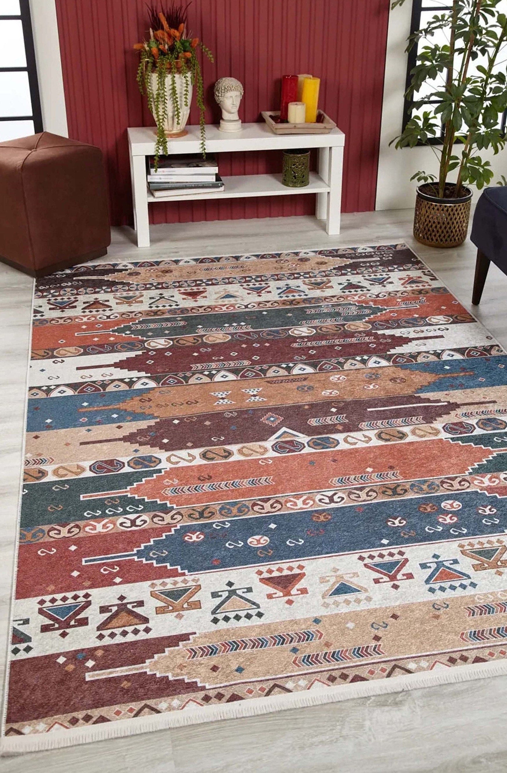 Parda Turkish Kilim Colorful Rug