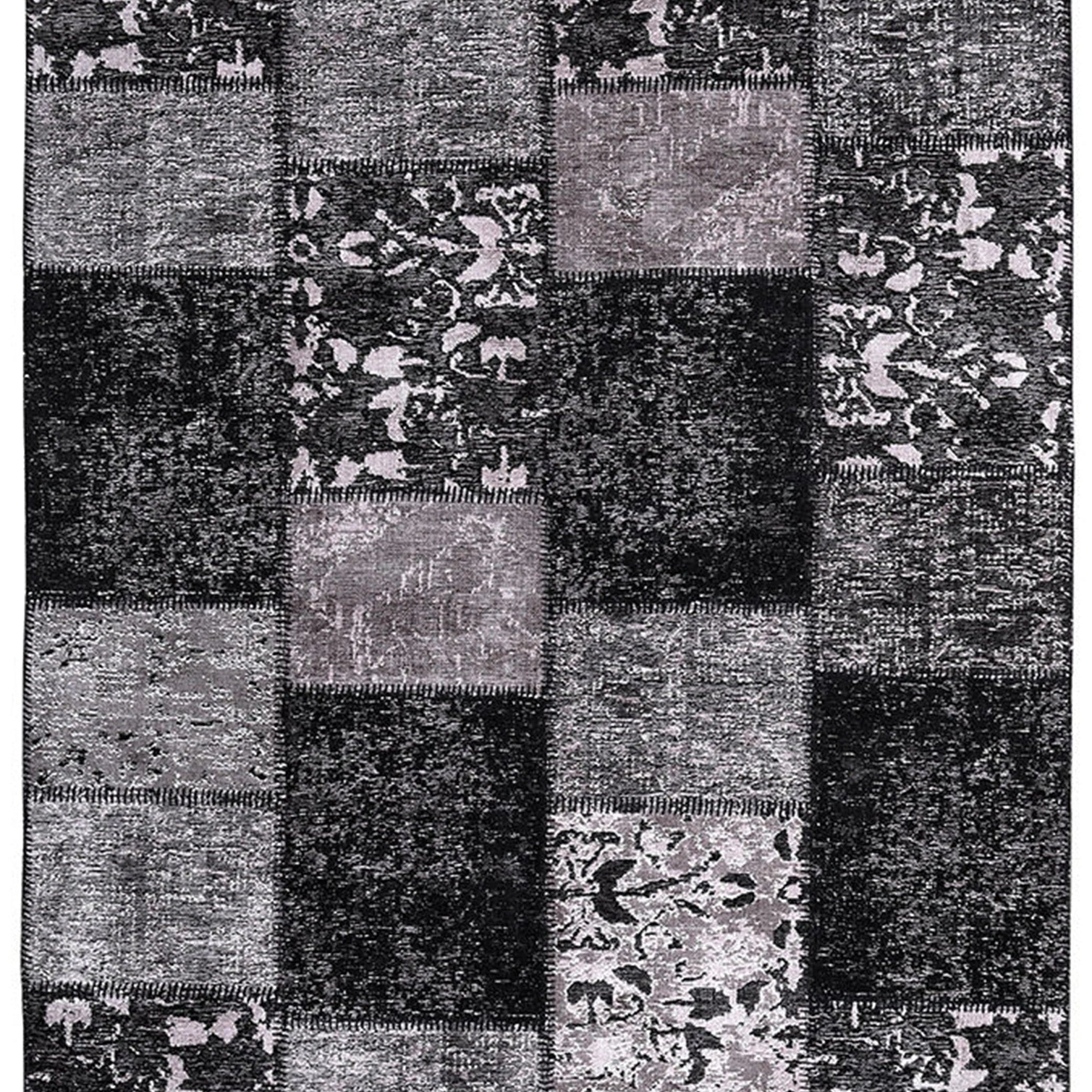 Carina Patchwork Black Distressed Turkish Rug