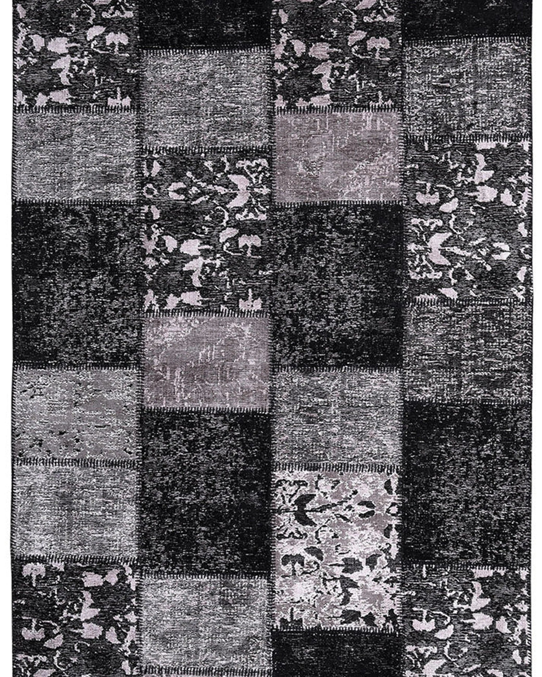 Carina Patchwork Black Distressed Turkish Rug