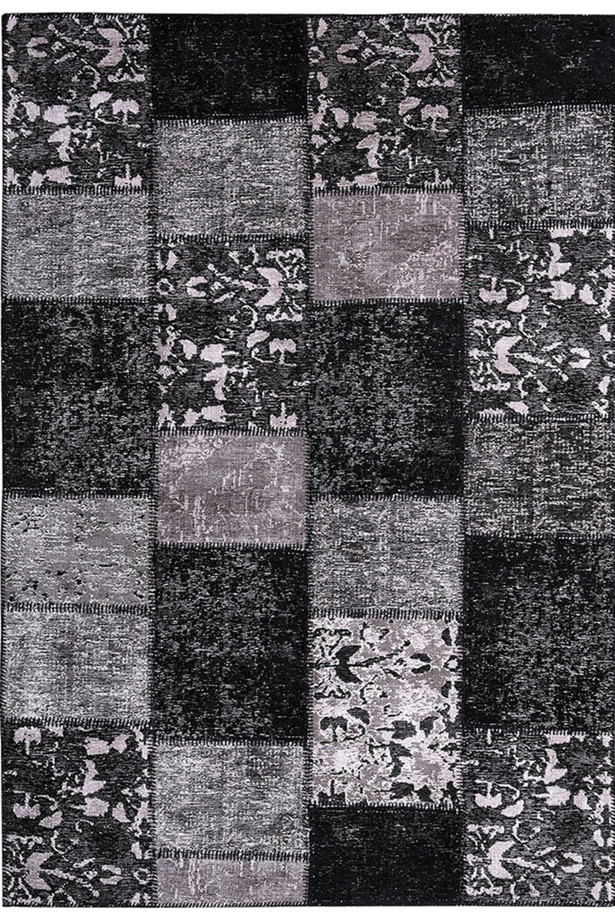Carina Patchwork Black Distressed Turkish Rug
