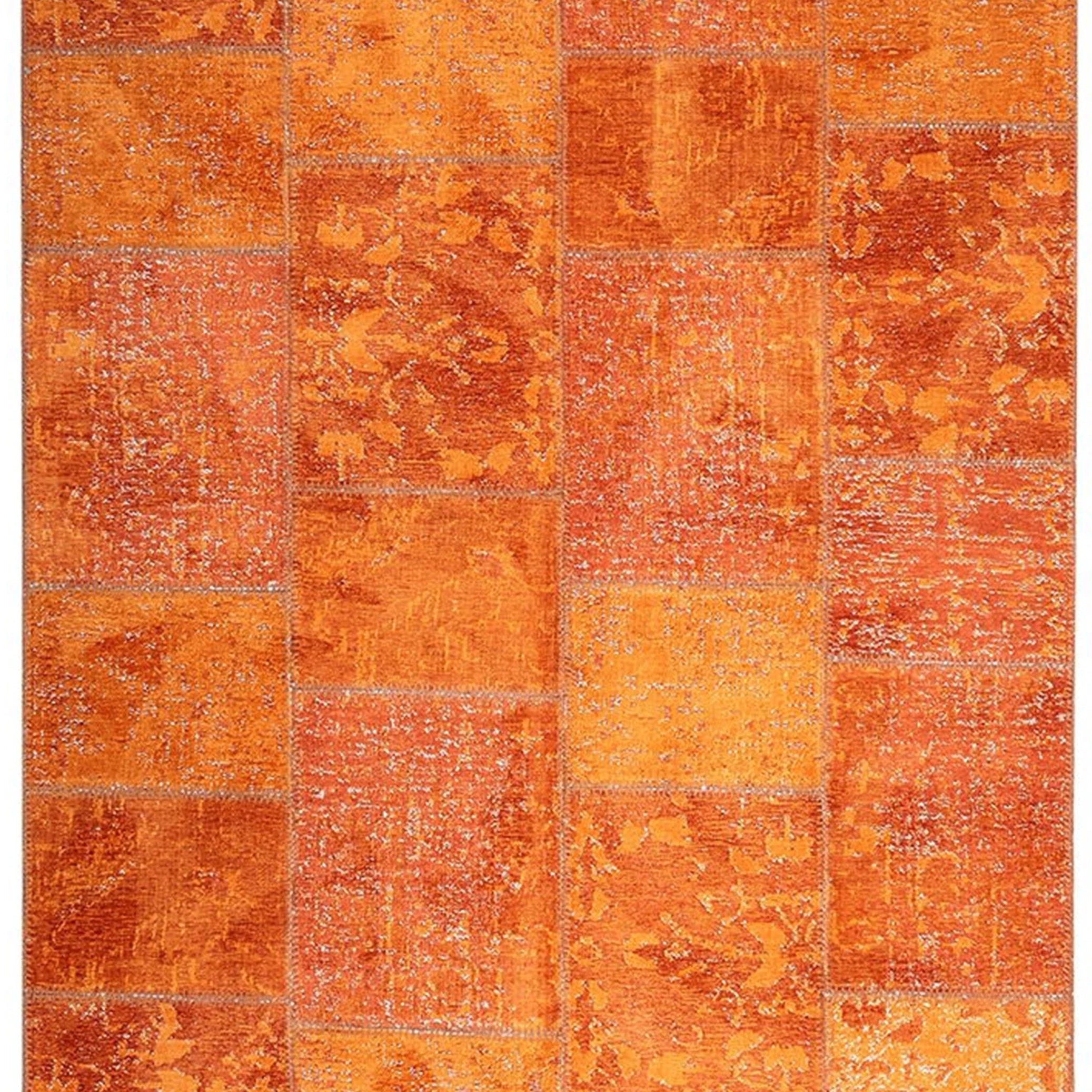Elvira Patchwork Orange Distressed Turkish Rug