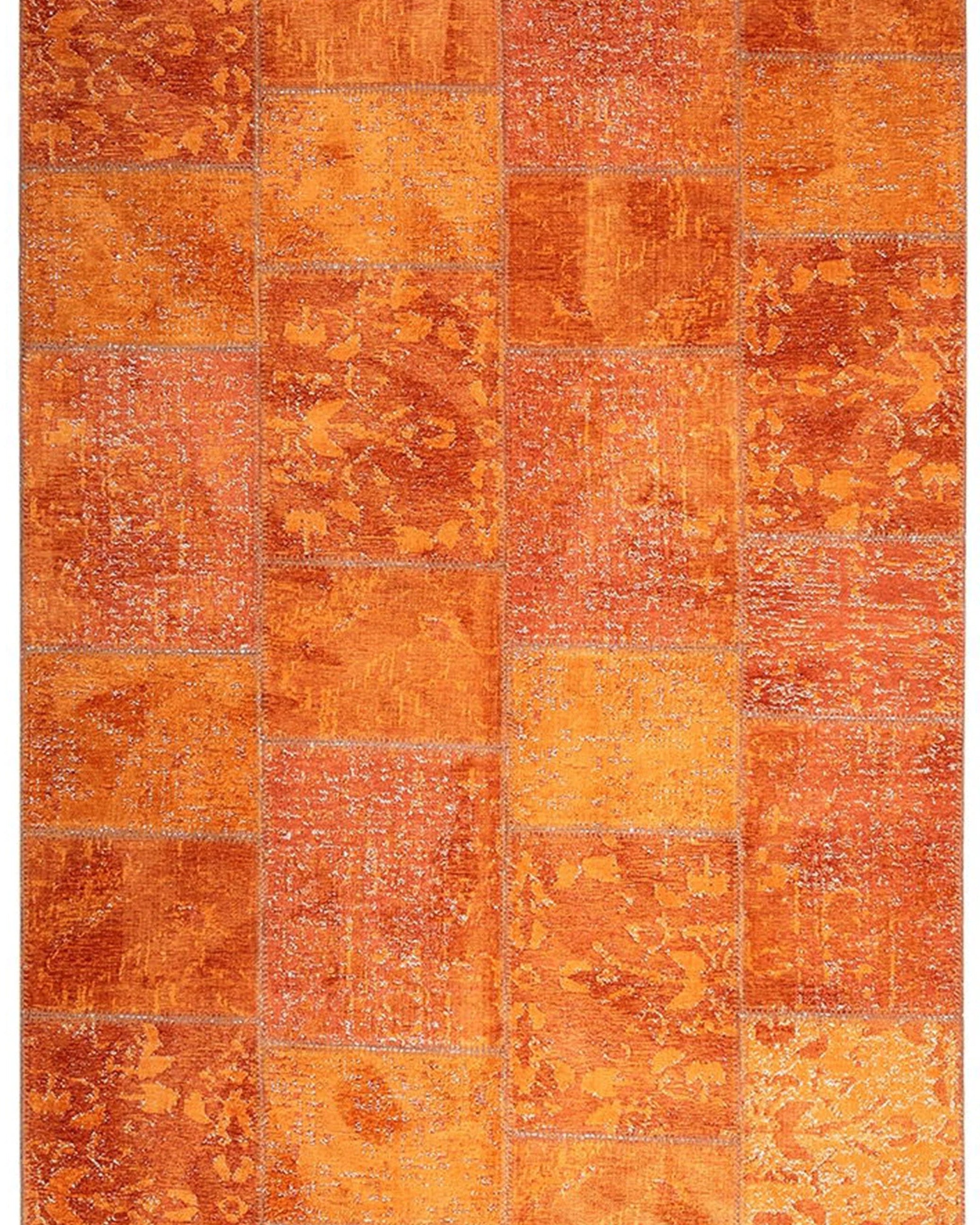 Elvira Patchwork Orange Distressed Turkish Rug